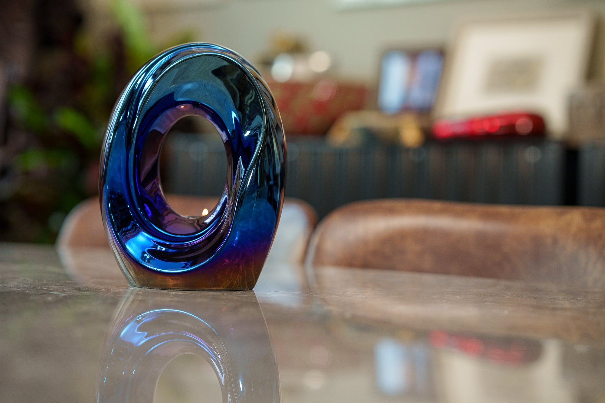 Artisan Cremation Urn for Ashes "The Passage" - Medium Urn | Glossy Blue | Ceramic