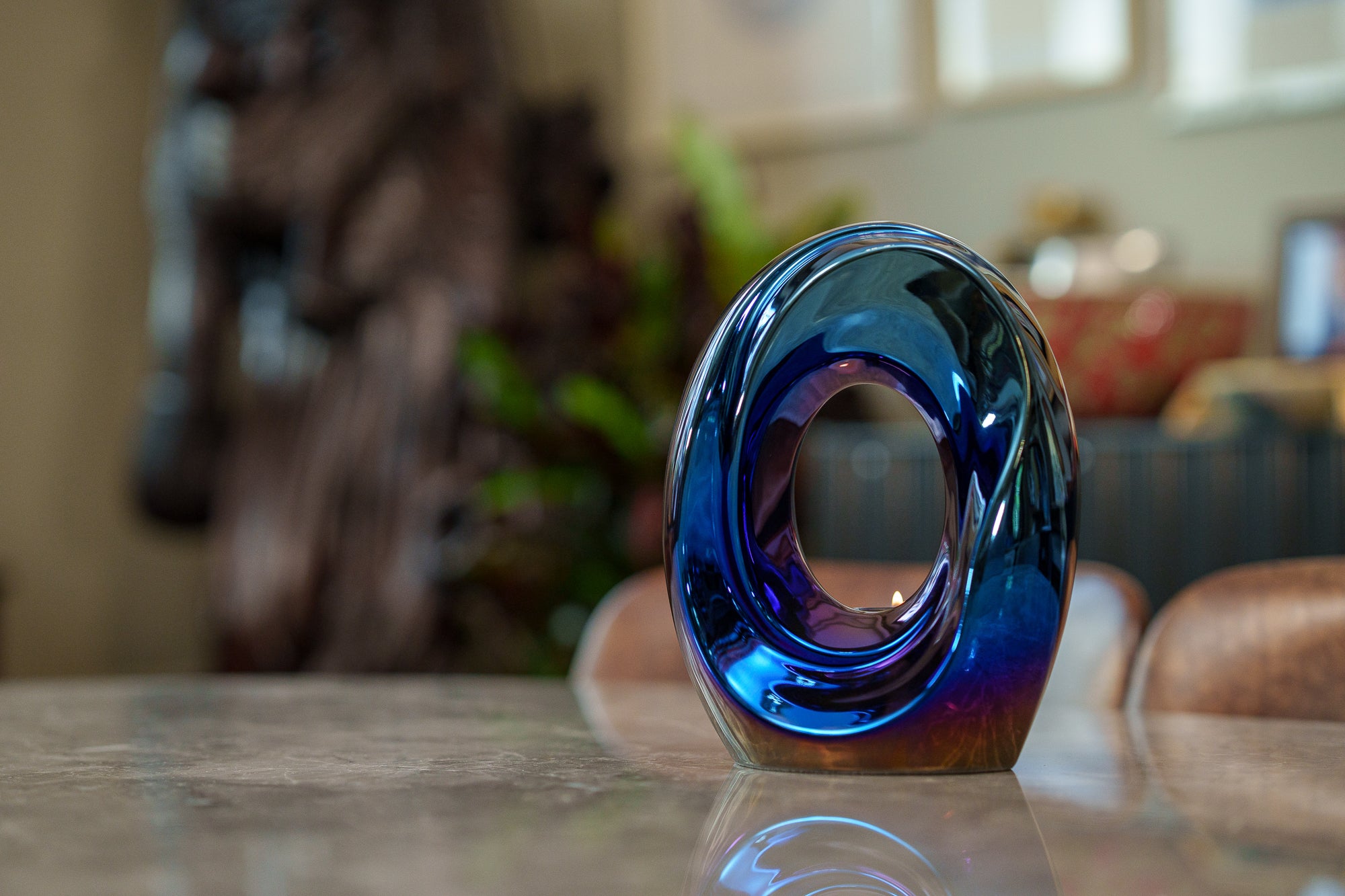 Artisan Cremation Urn for Ashes "The Passage" - Medium Urn | Glossy Blue | Ceramic