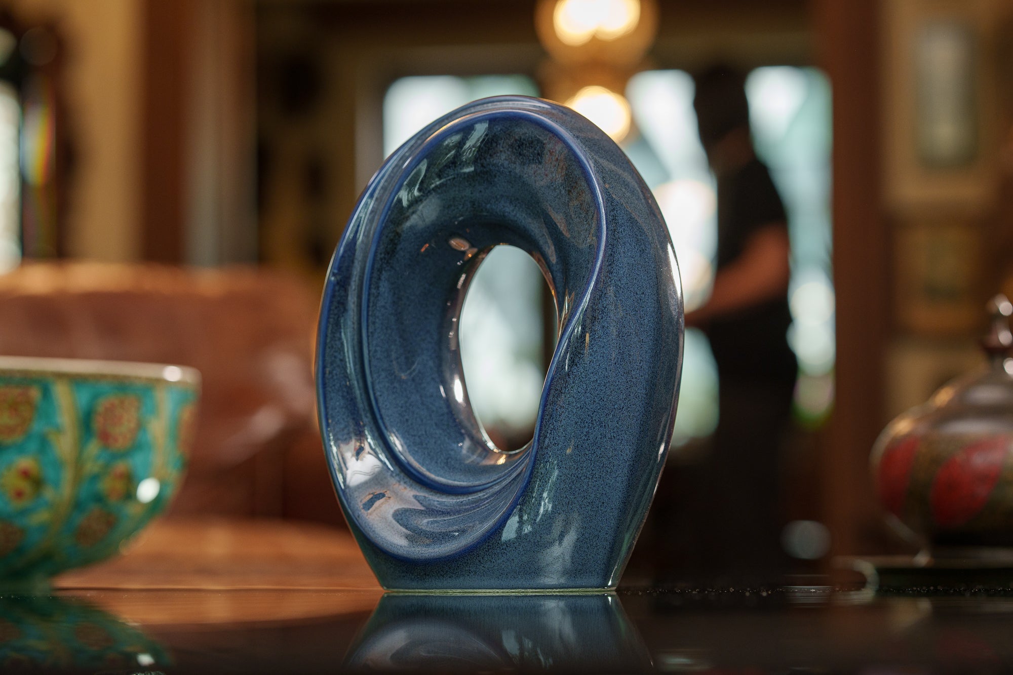 Artisan Cremation Urn for Ashes "The Passage" - Medium Urn | Blue Melange | Ceramic