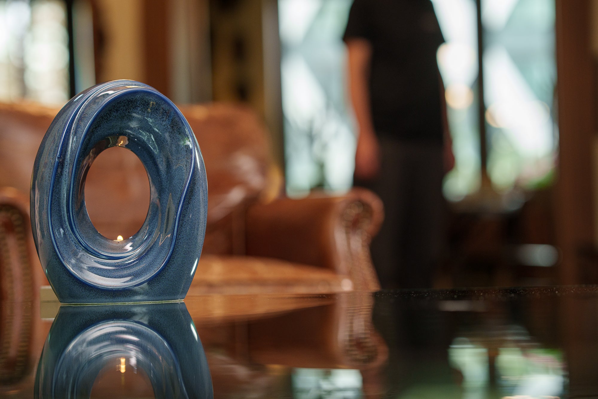 Artisan Cremation Urn for Ashes "The Passage" - Medium Urn | Blue Melange | Ceramic