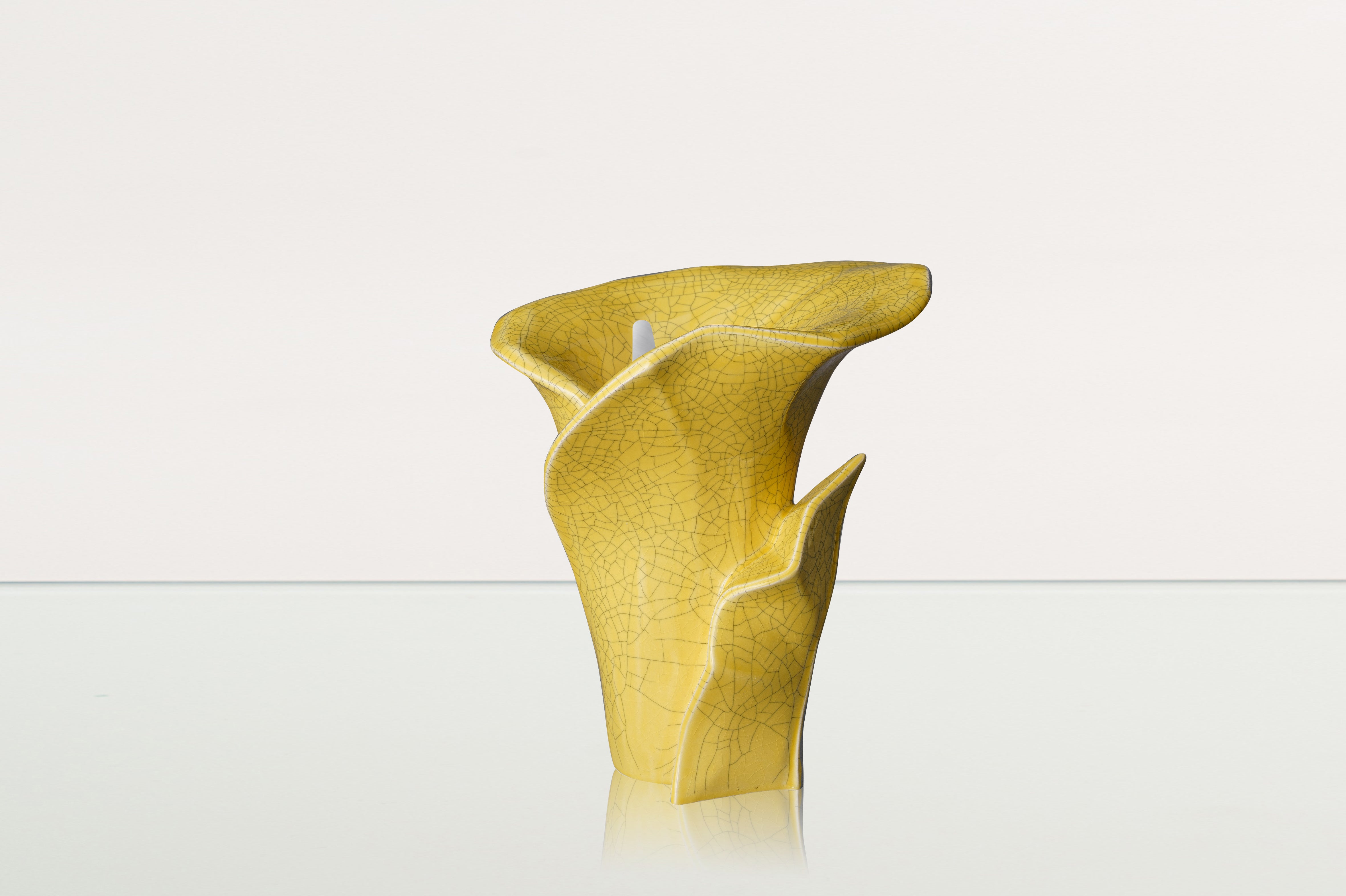 Calla Flower Memorial Urn for Ashes - Medium | Yellow Craquelure