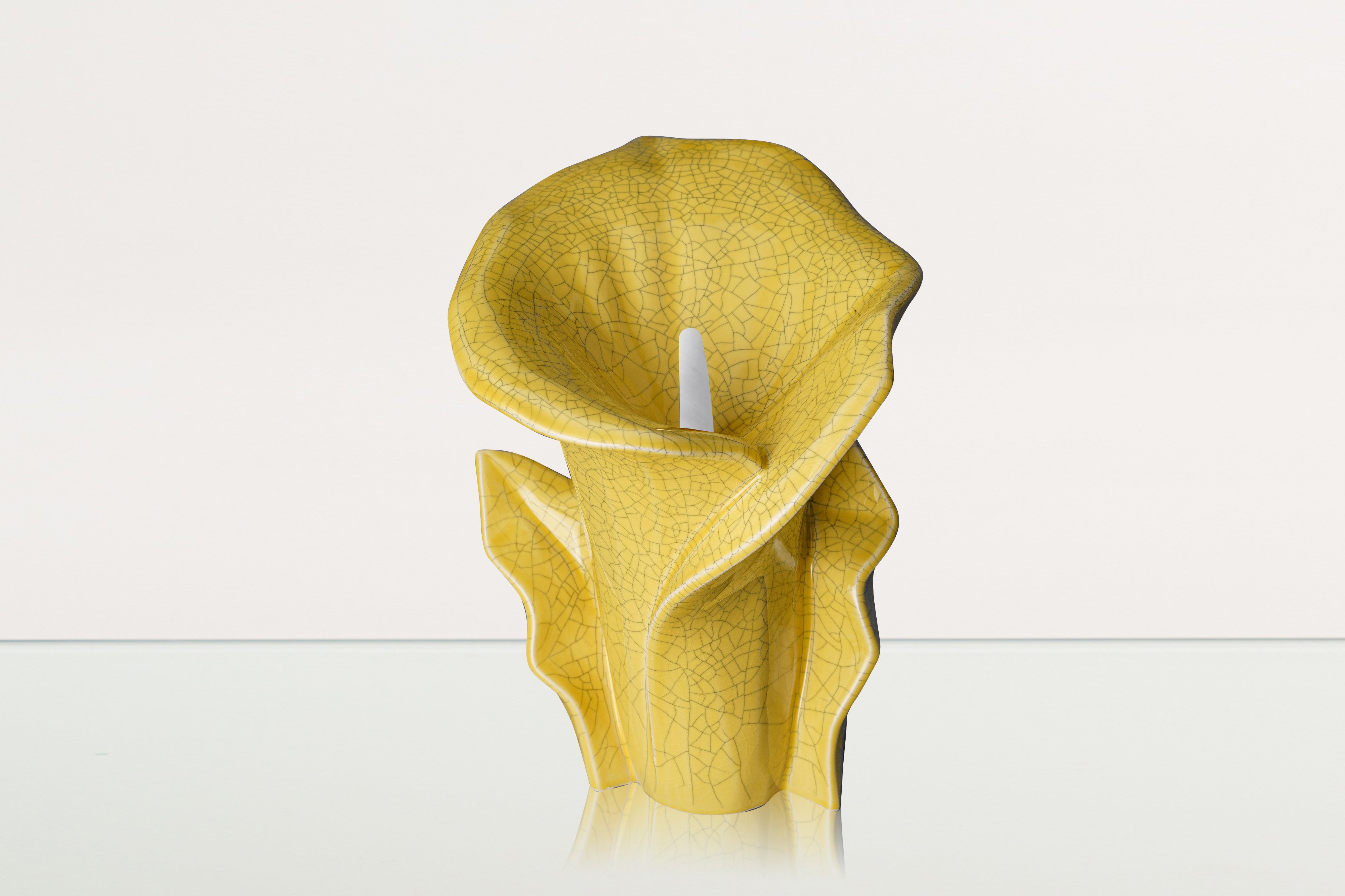 Calla Flower Memorial Urn for Ashes - Medium | Yellow Craquelure