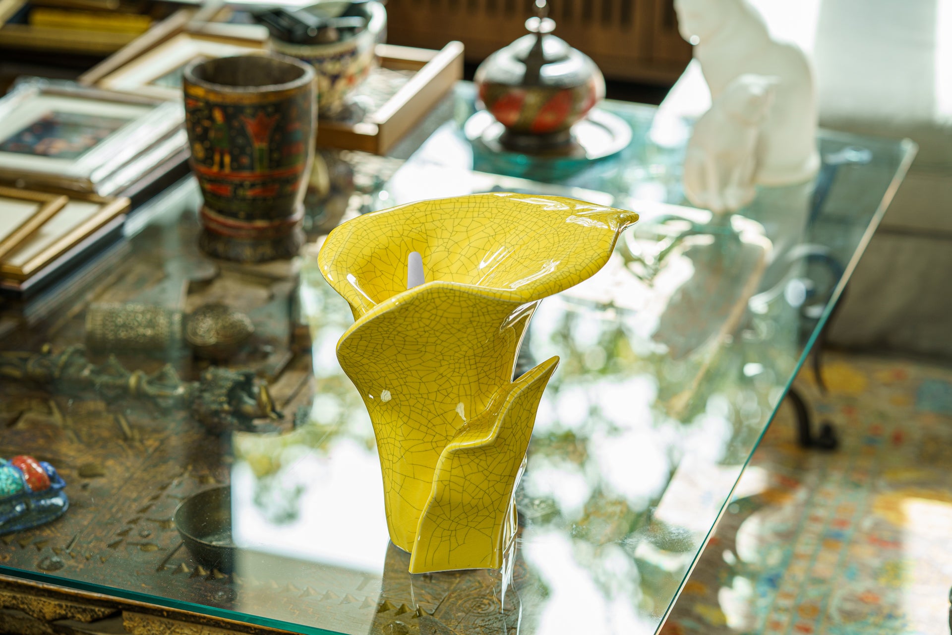 Calla Flower Memorial Urn for Ashes - Medium | Yellow Craquelure