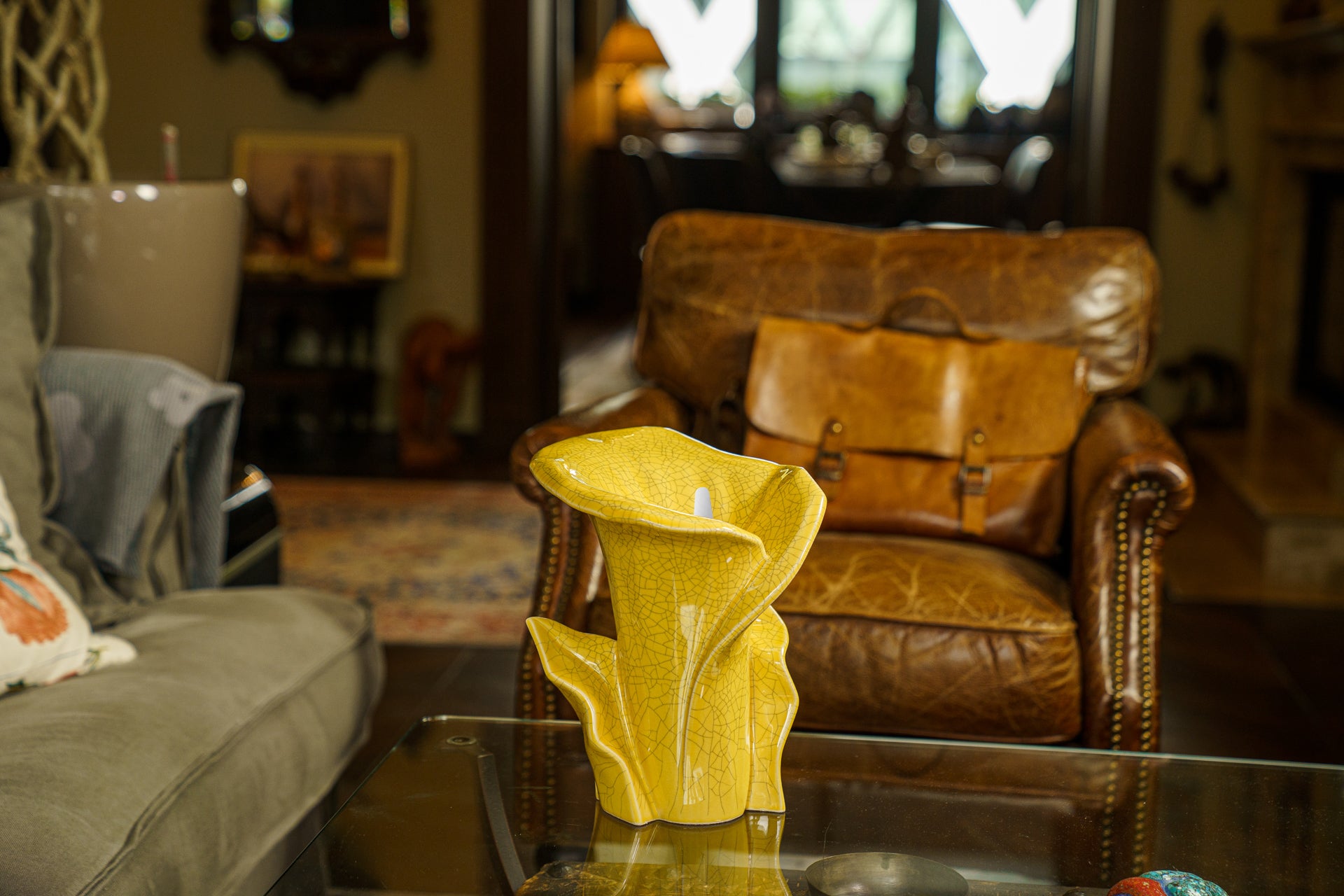 Calla Flower Memorial Urn for Ashes - Medium | Yellow Craquelure