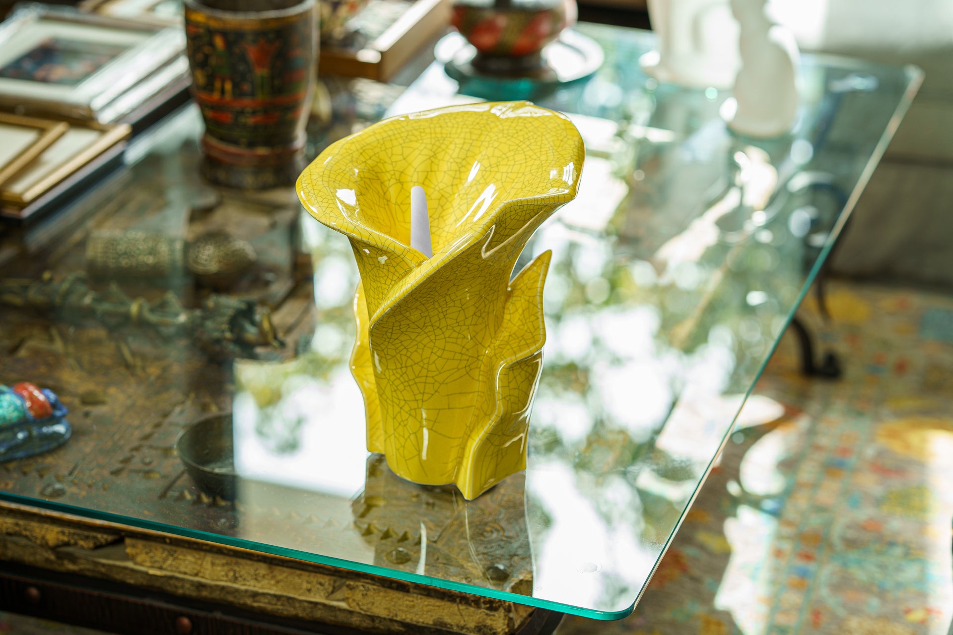 Calla Flower Memorial Urn for Ashes - Medium | Yellow Craquelure