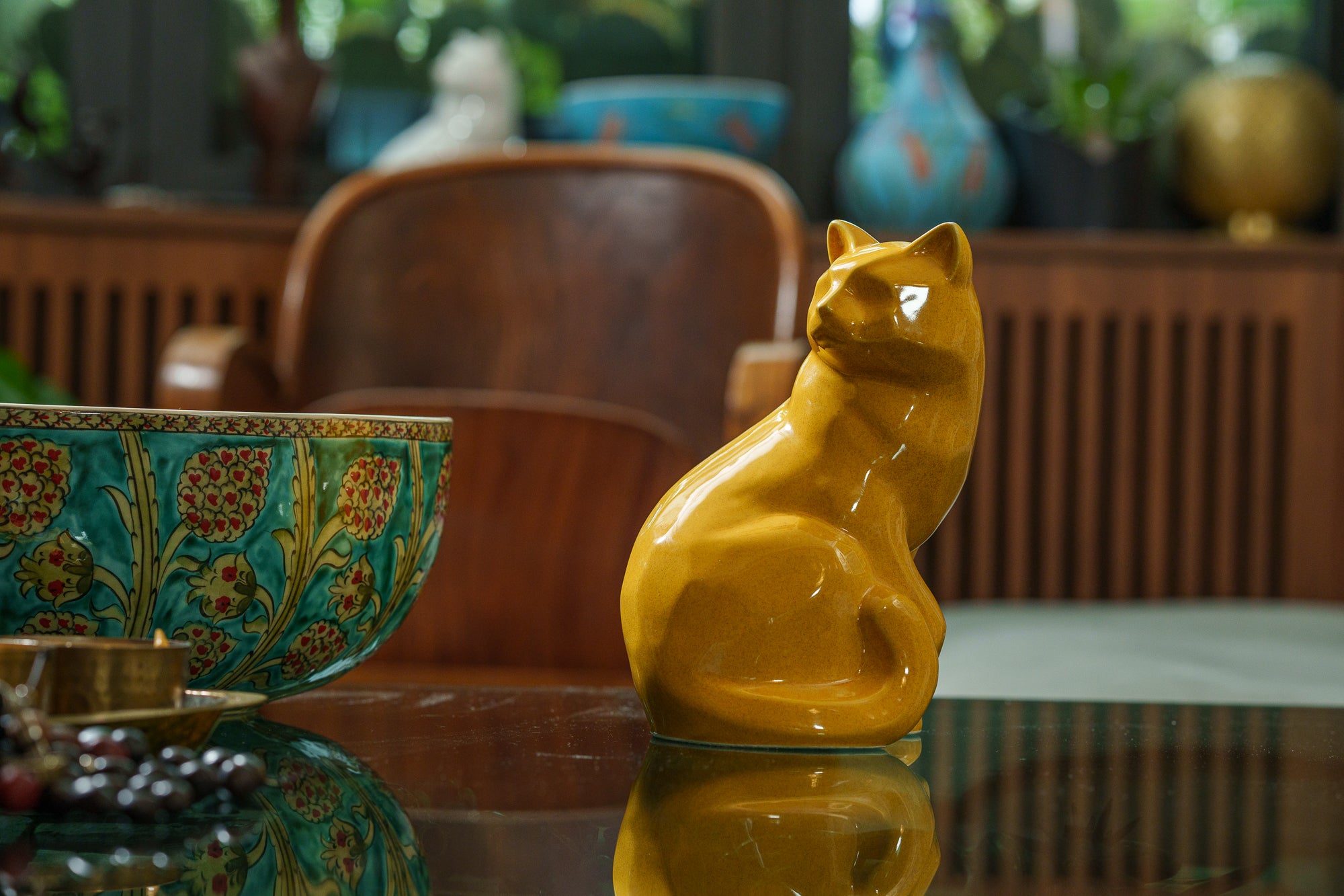 Felix Cat Urn for Ashes - Amber Yellow | Ceramic | Handmade Pet Urn