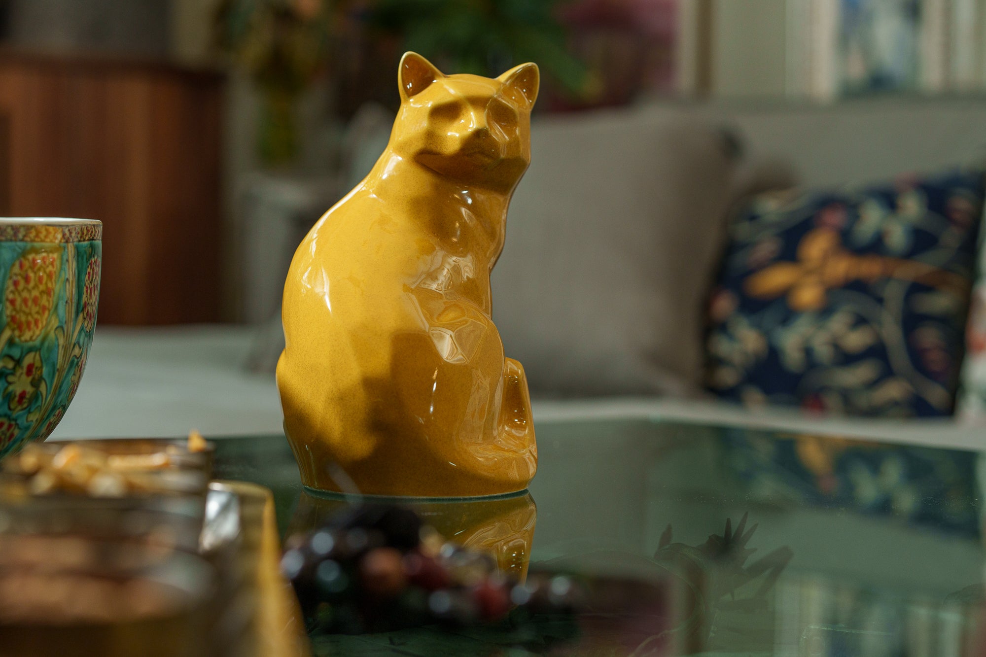 Felix Cat Urn for Ashes - Amber Yellow | Ceramic | Handmade Pet Urn