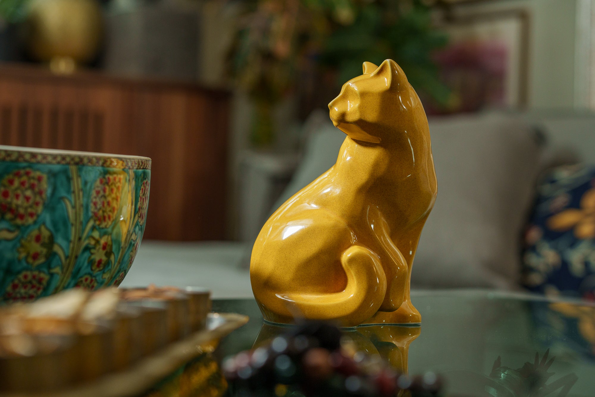 Felix Cat Urn for Ashes - Amber Yellow | Ceramic | Handmade Pet Urn