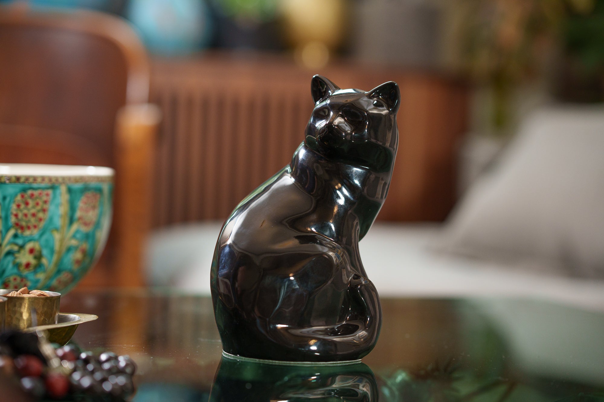 Felix Cat Urn for Ashes - Lamp Black | Ceramic | Handmade Pet Urn