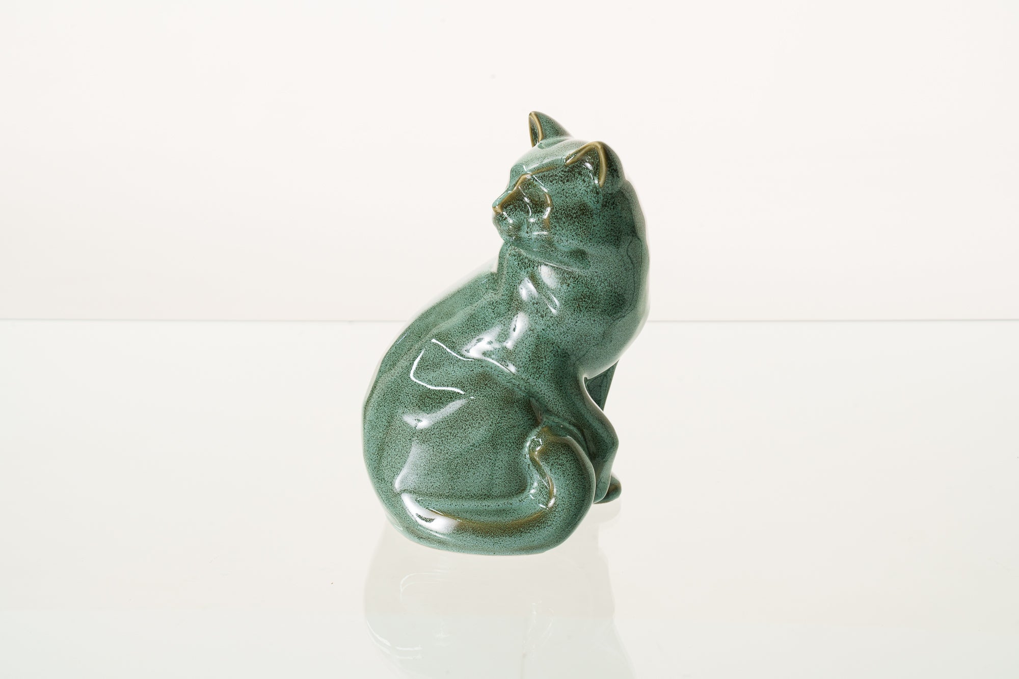 Felix Cat Urn for Ashes - Oily Green Melange | Ceramic | Handmade Pet Urn