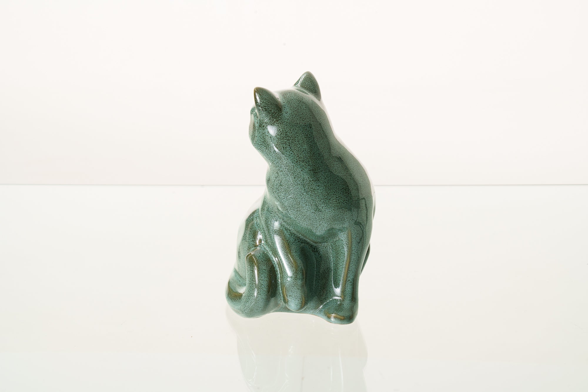 Felix Cat Urn for Ashes - Oily Green Melange | Ceramic | Handmade Pet Urn