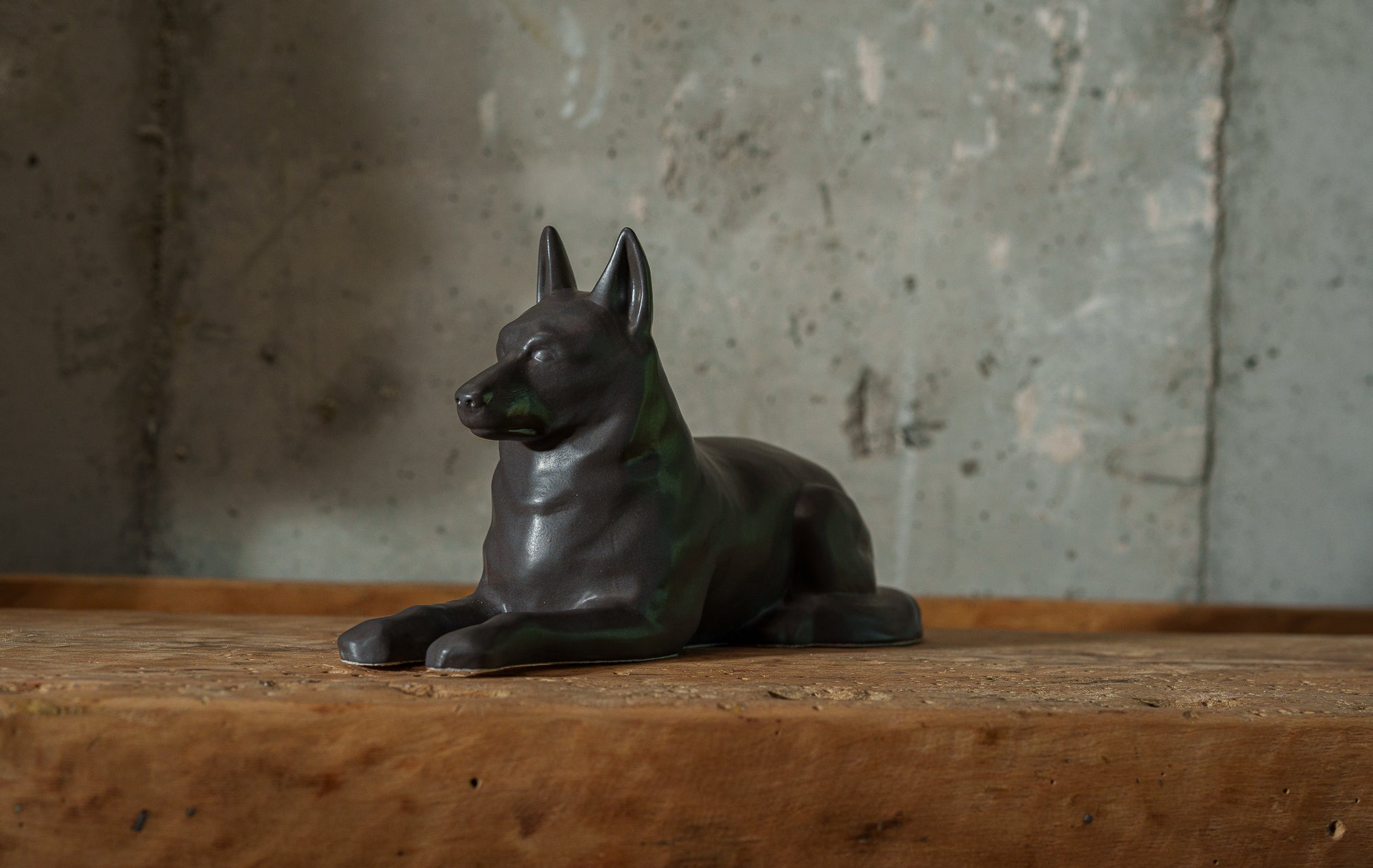 German Shepherd Pet Urn - Gray Matte | Ceramic Dog Urn