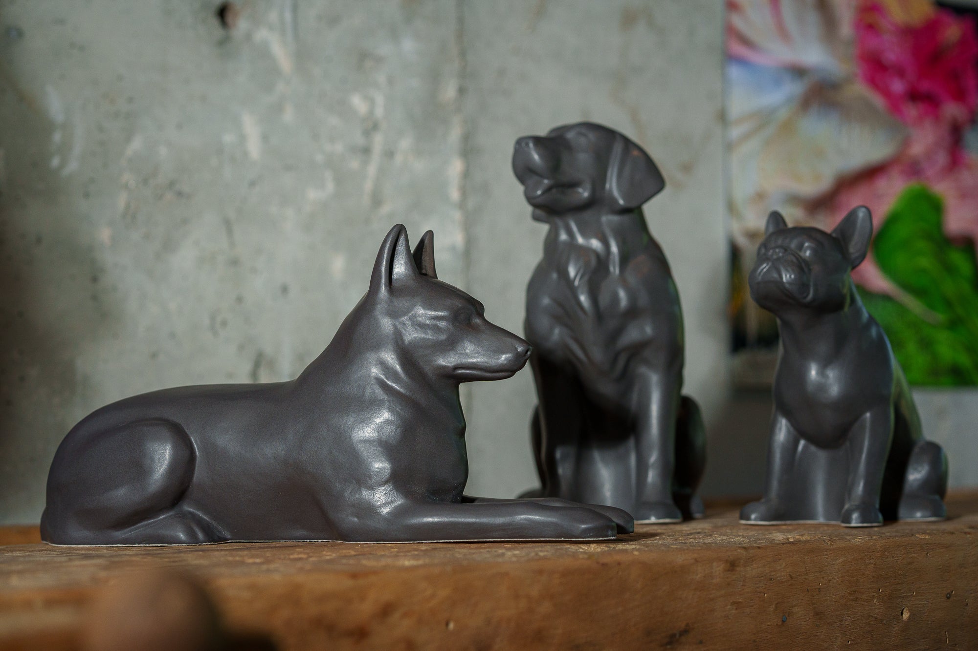 German Shepherd Pet Urn - Gray Matte | Ceramic Dog Urn