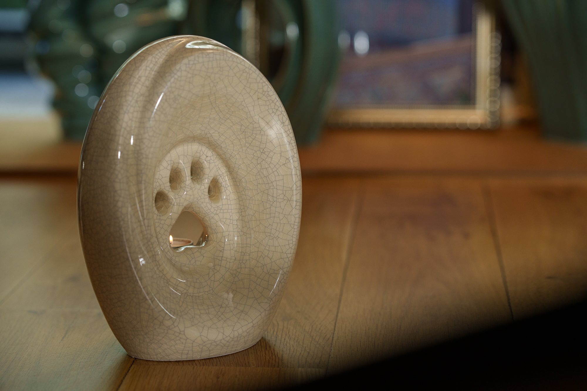 Large Paw Cremation Urn - Craquelure | Ceramic | Handmade Pet Urn