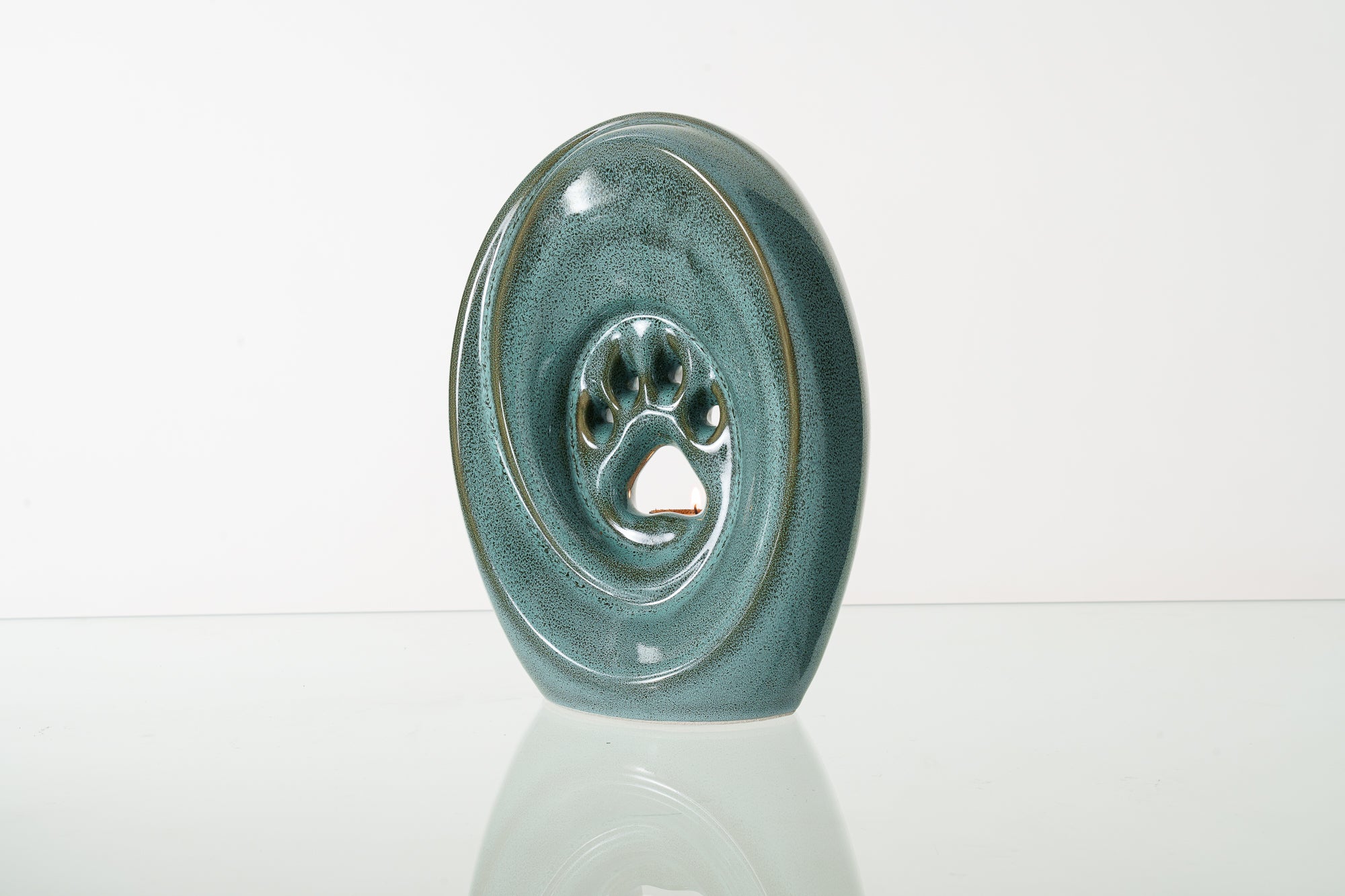Large Paw Cremation Urn - Oily Green Melange | Ceramic | Handmade Pet Urn