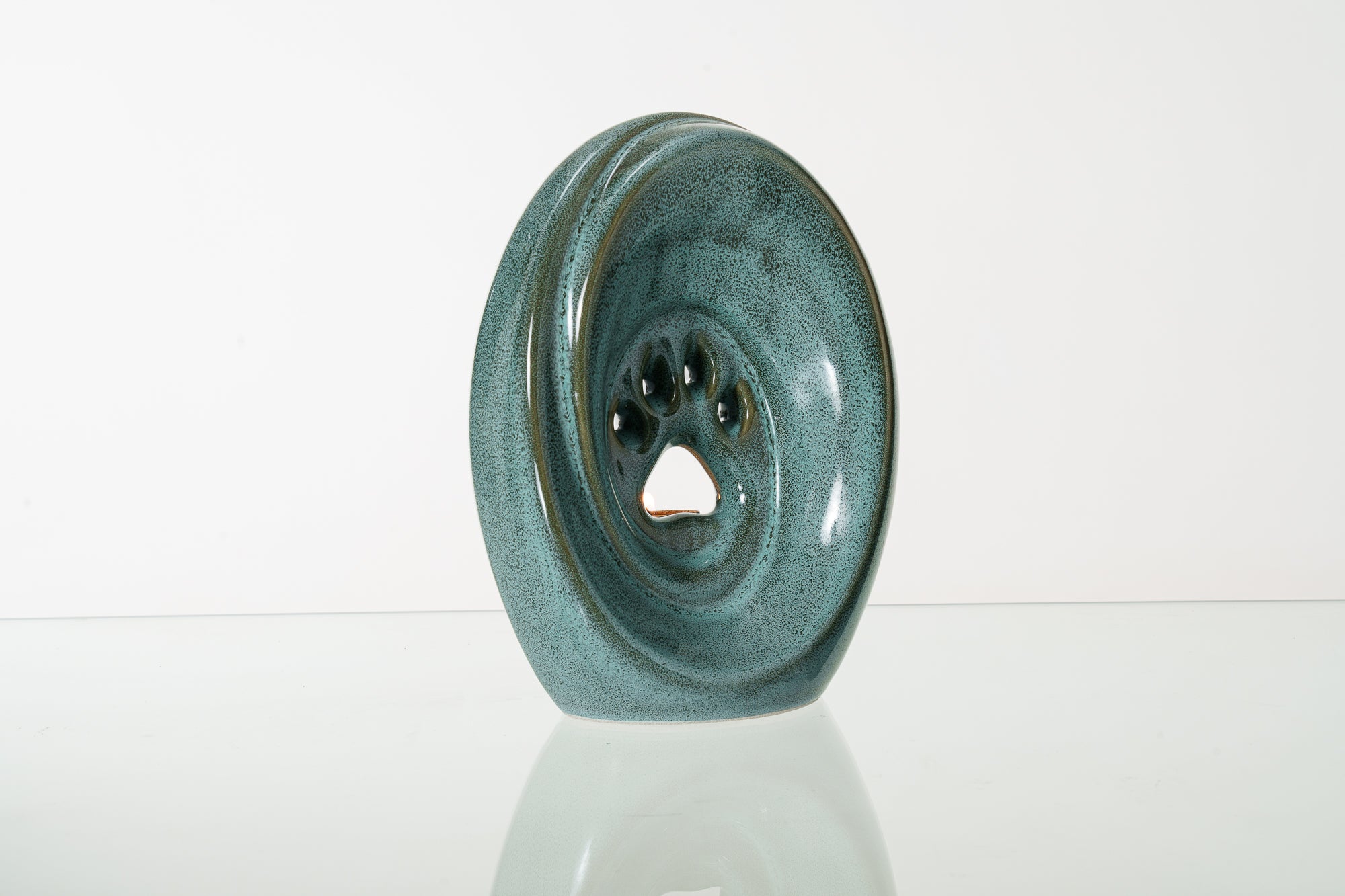Large Paw Cremation Urn - Oily Green Melange | Ceramic | Handmade Pet Urn