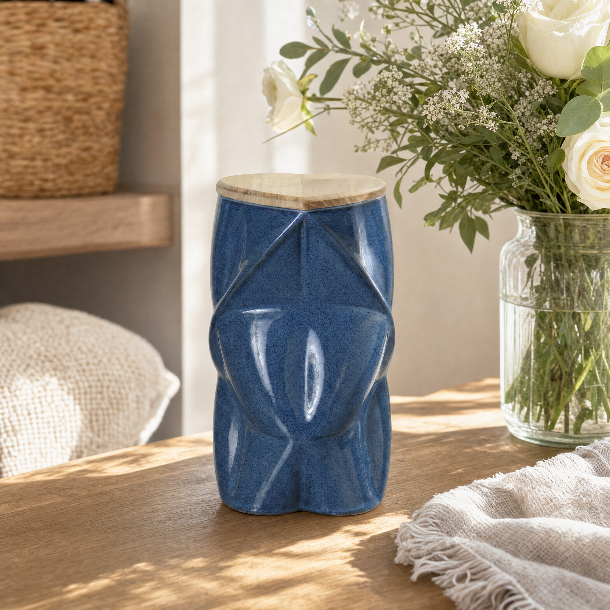 Pulvis Art Urns Adult Size Urn Cremation Urn "Nexus" - 3D Printed Ceramic Urn | Blue Melange | Large