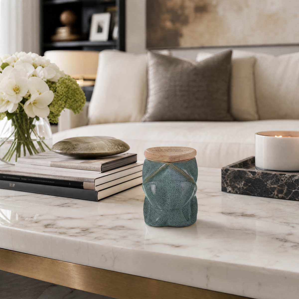 Pulvis Art Urns Small Size Urn Cremation Urn "Nexus" - 3D Printed Ceramic Urn | Oily Green | Keepsake