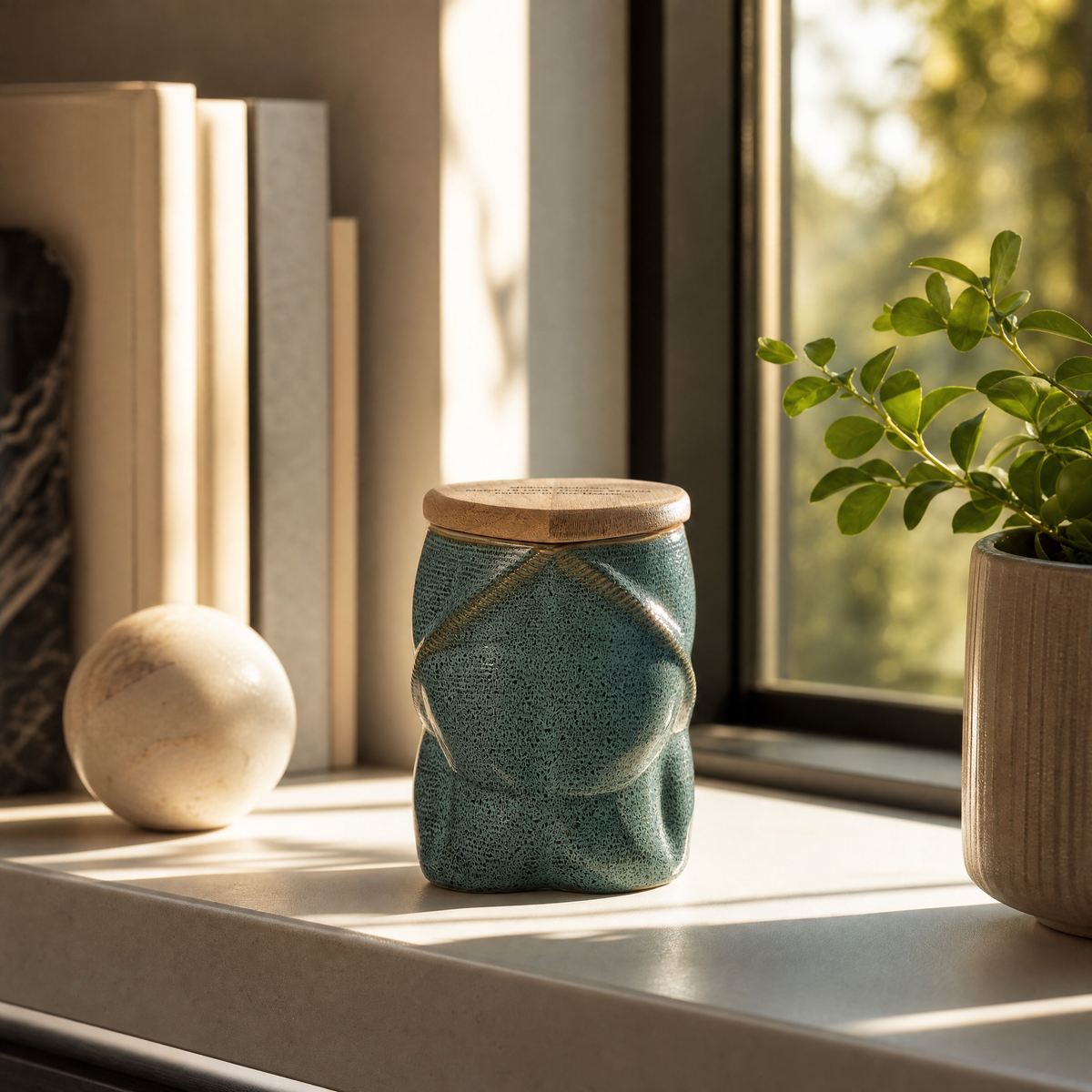Pulvis Art Urns Small Size Urn Cremation Urn "Nexus" - 3D Printed Ceramic Urn | Oily Green | Keepsake