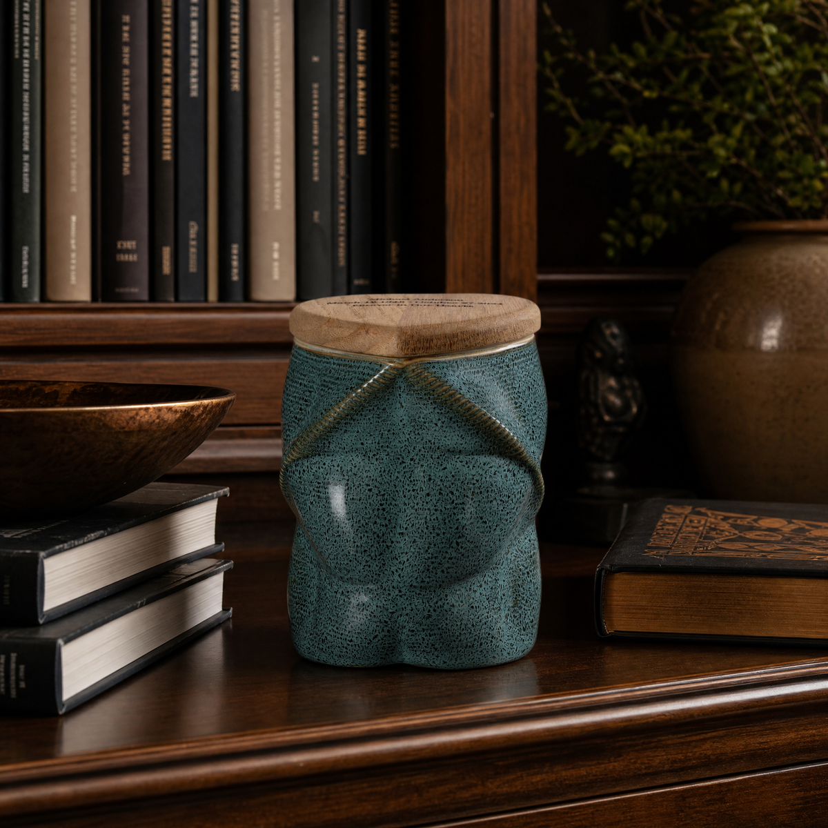 Pulvis Art Urns Small Size Urn Cremation Urn "Nexus" - 3D Printed Ceramic Urn | Oily Green | Keepsake