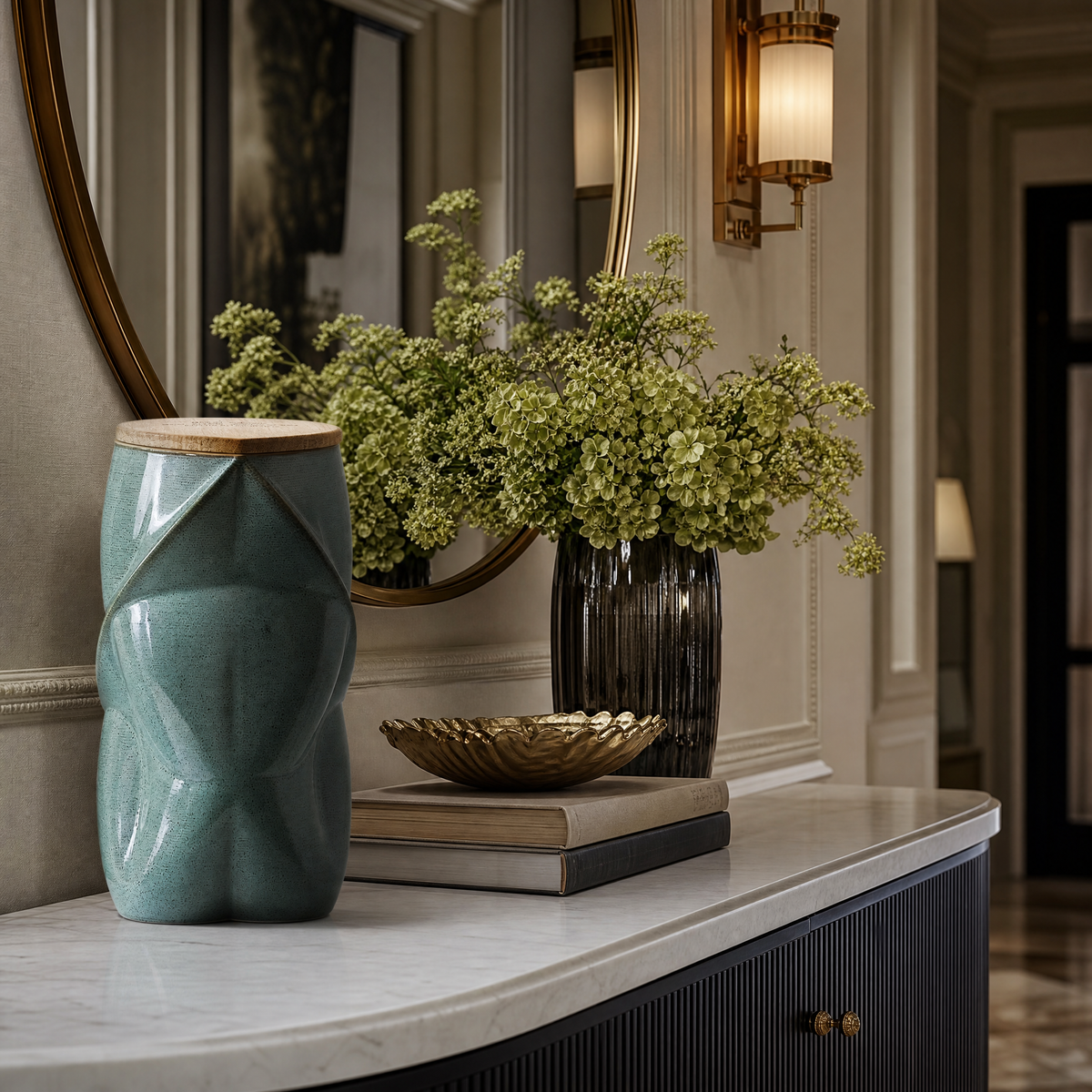 Pulvis Art Urns Adult Size Urn Cremation Urn "Nexus" - 3D Printed Ceramic Urn | Oily Green | Large