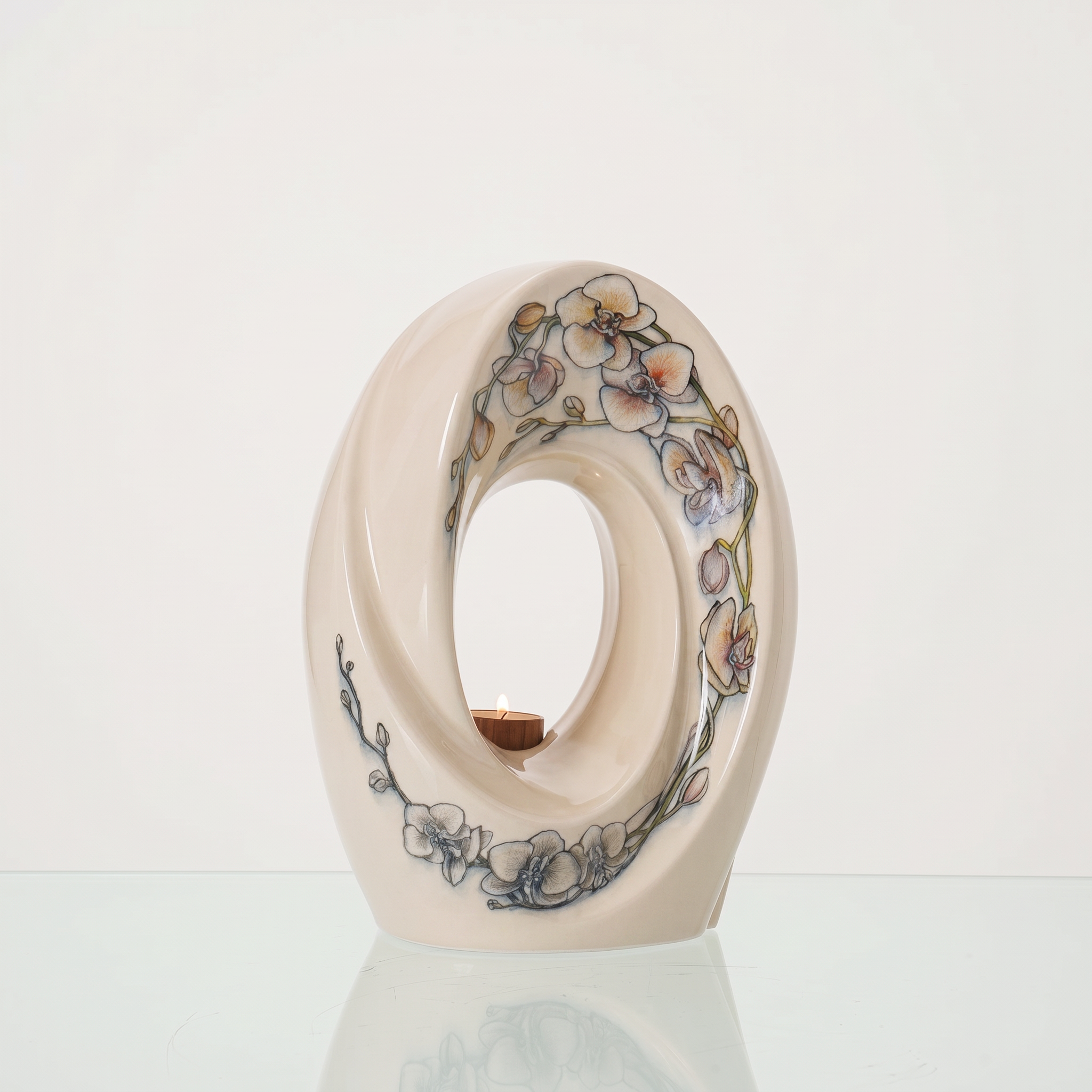 Hand Decorated Urn "The Passage - Orchids" - Large Ceramic Urn for Human Ashes - Pulvis Art Urns