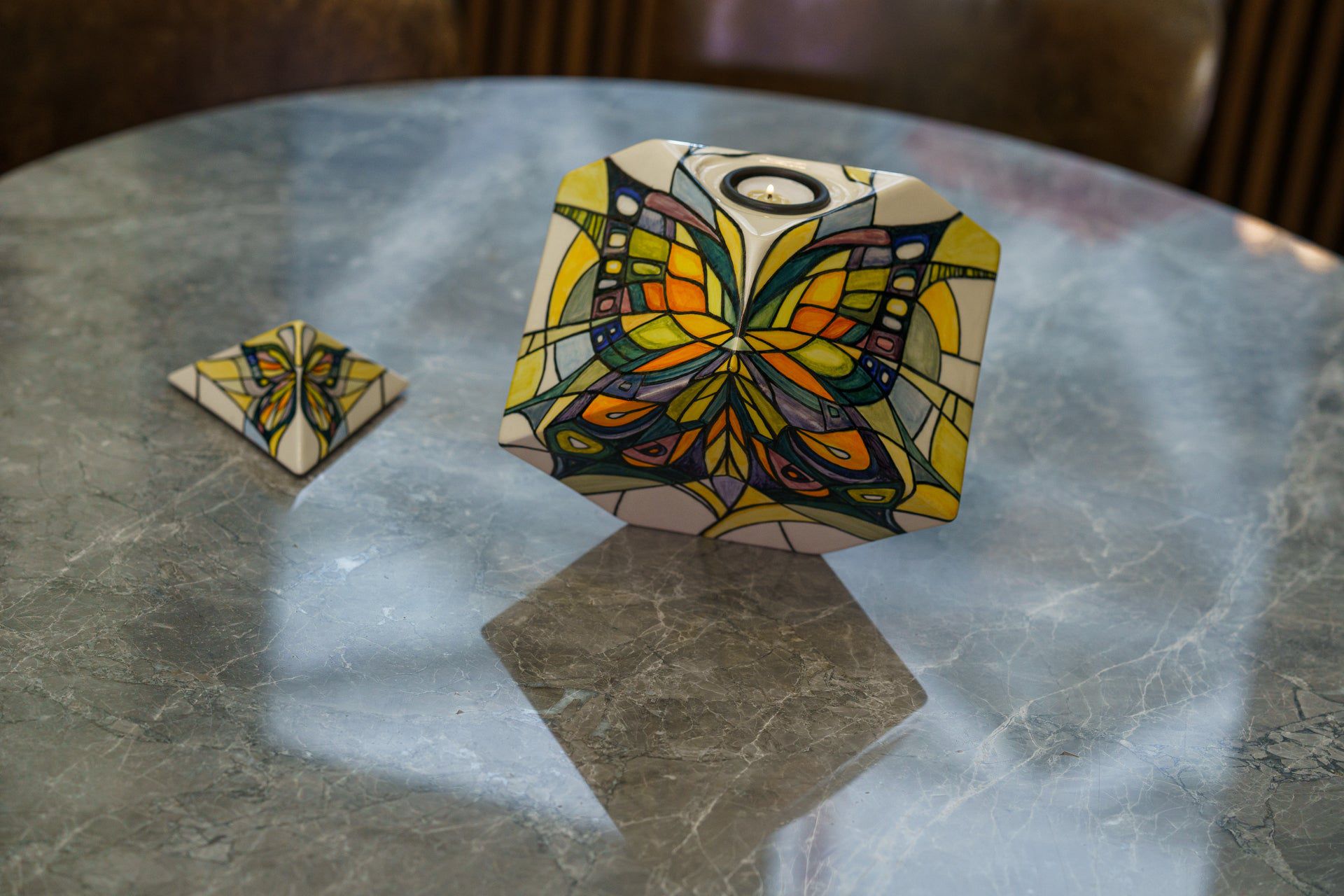 Pulvis Art Urns Adult Size Urn Abstract Hand Decorated Urn "Butterfly" - Large | Ceramic