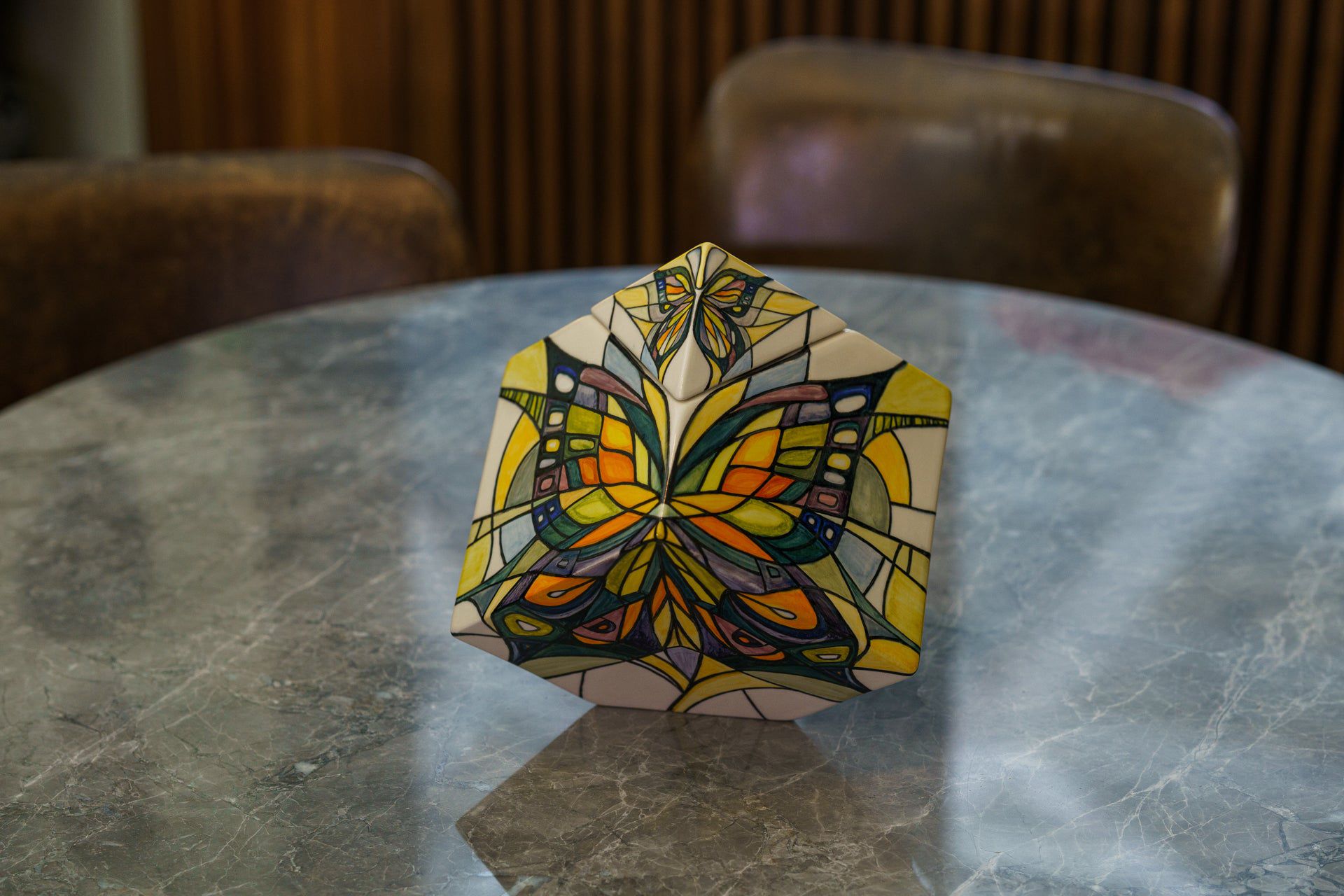 Pulvis Art Urns Adult Size Urn Abstract Hand Decorated Urn "Butterfly" - Large | Ceramic