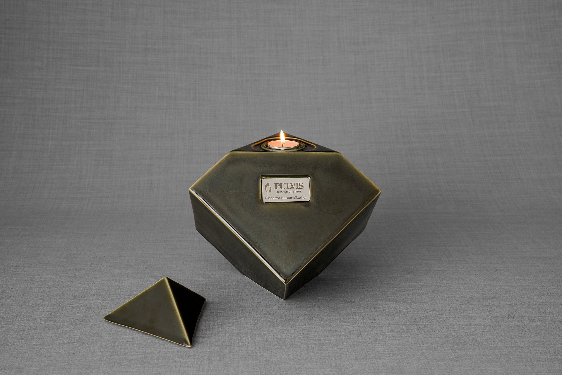 Pulvis Art Urns Adult Size Urn Abstract Handmade Cremation Urn for Ashes - Large | Oily Green | Ceramic