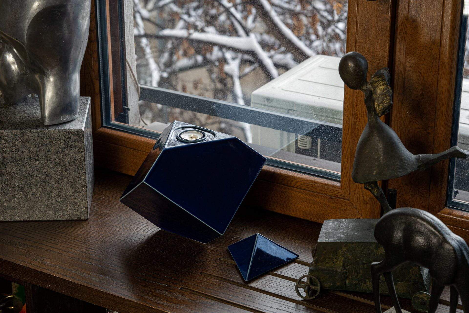 Abstract Cremation Urn for Ashes - Cobalt Metallic | Large | Ceramic