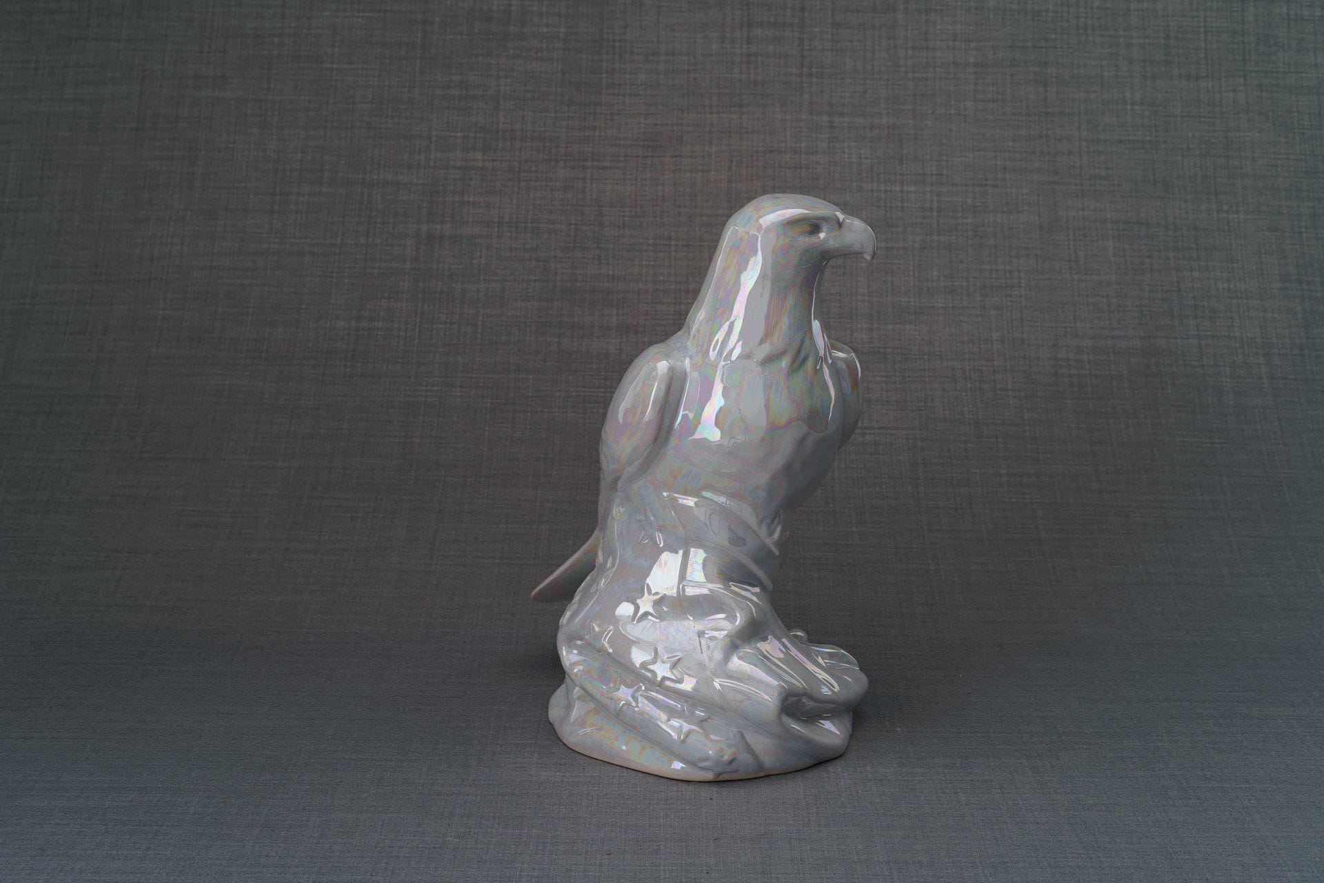 Aquilae Handmade Urn For Cremation Ashes - Large | Pearl White | Ceramic / Military Eagle Urn / Veteran Urn
