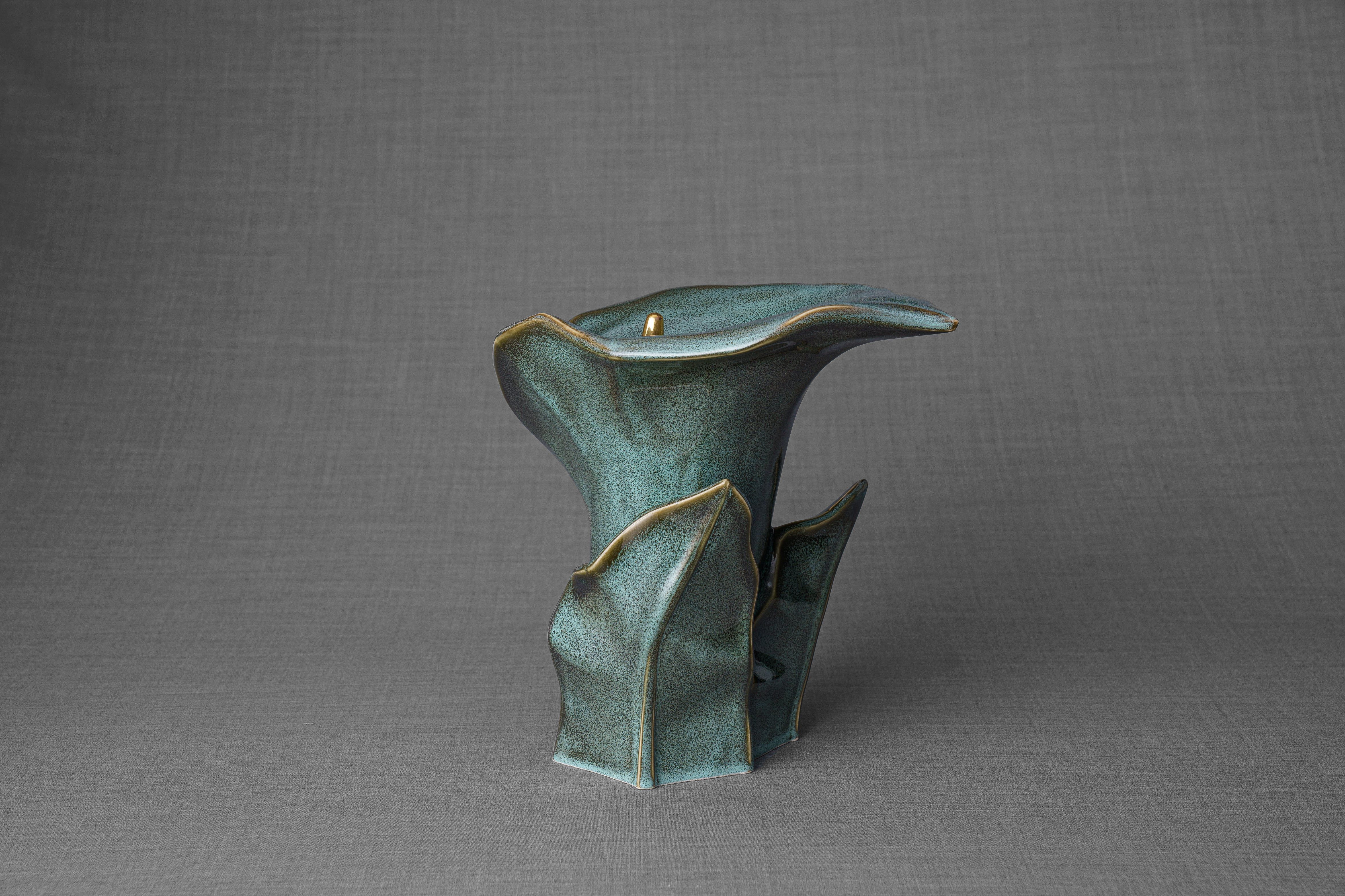 Pulvis Art Urns Adult Size Urn Calla Flower Memorial Urn for Ashes - Medium | Oily Green Melange