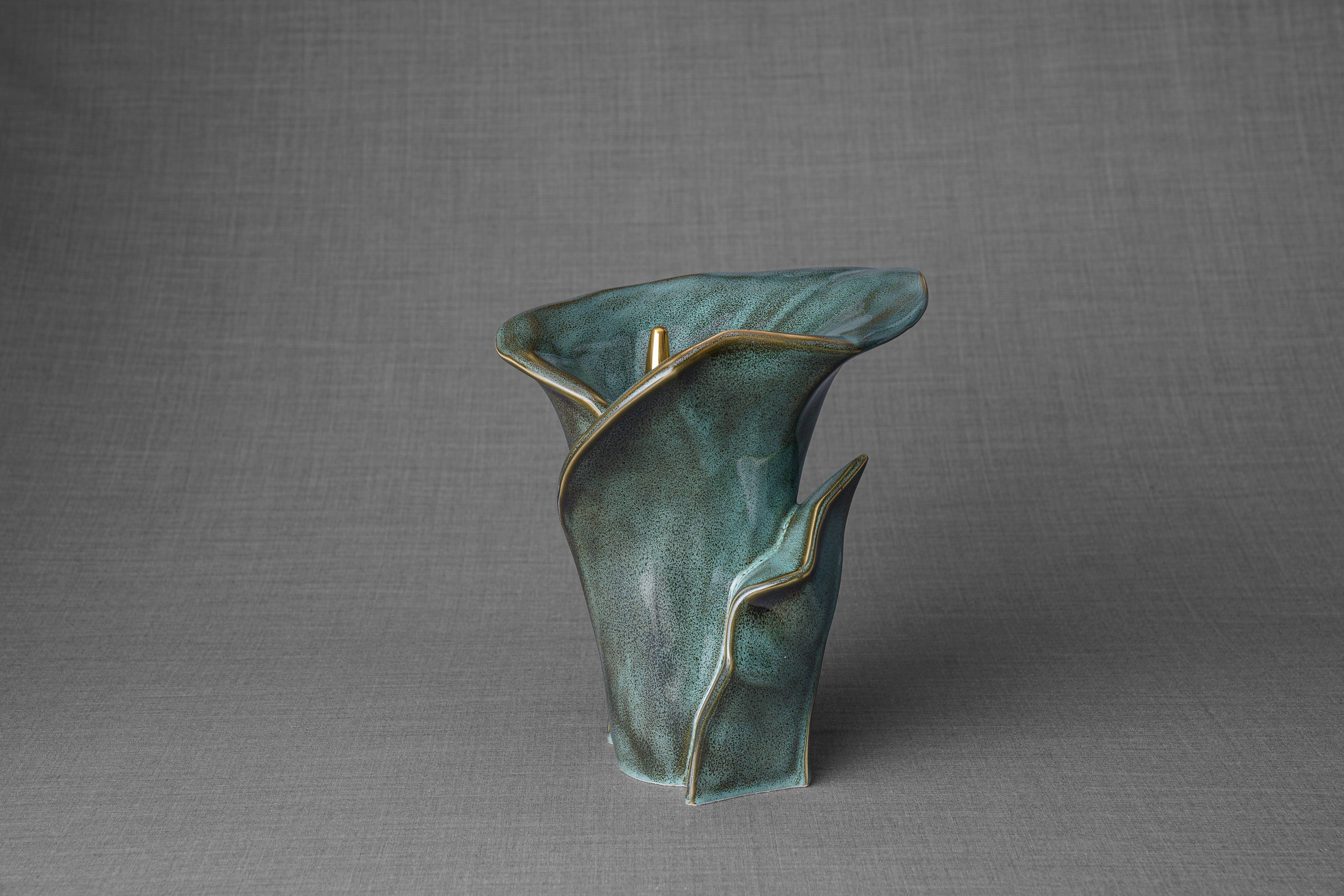 Pulvis Art Urns Adult Size Urn Calla Flower Memorial Urn for Ashes - Medium | Oily Green Melange
