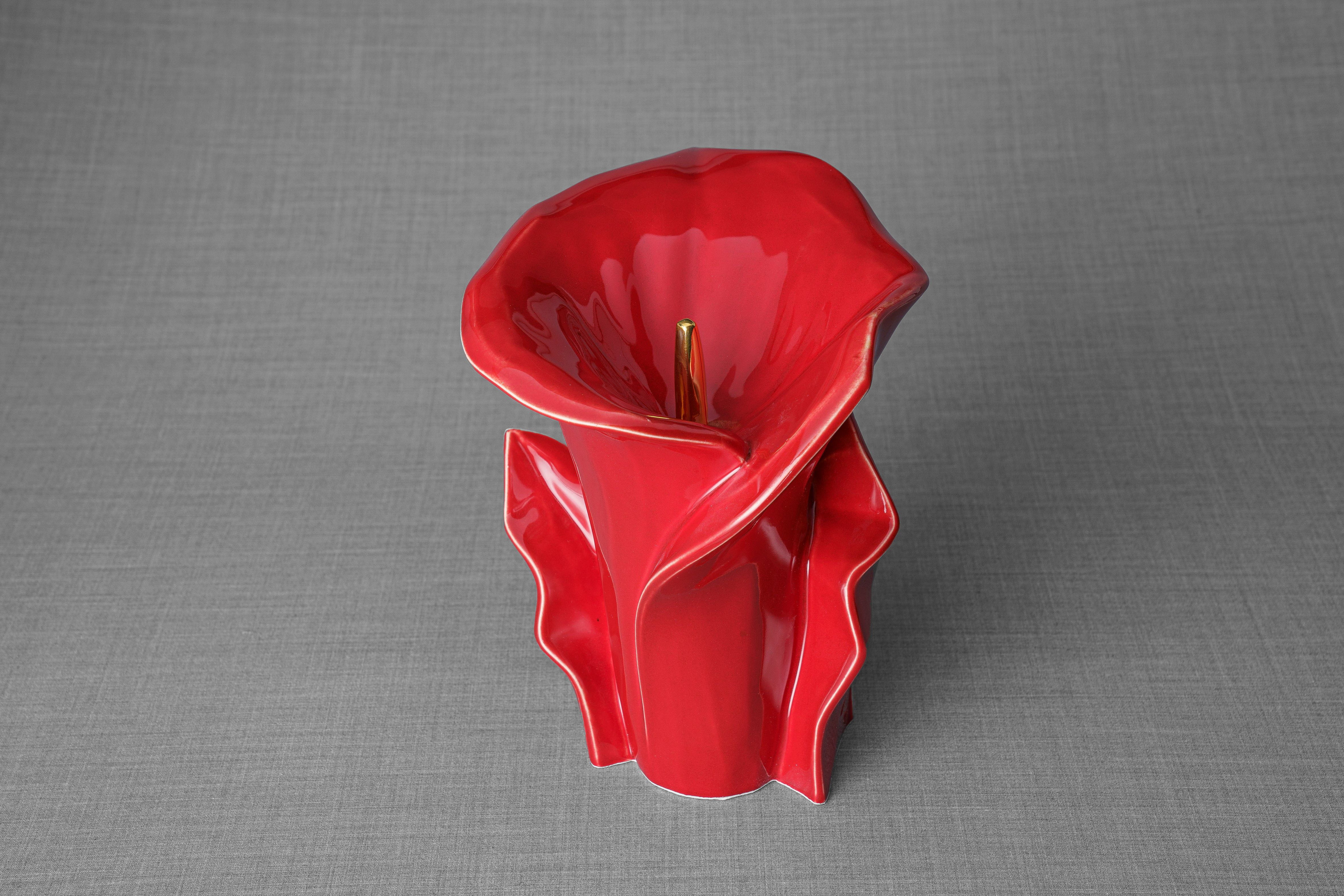 Pulvis Art Urns Adult Size Urn Calla Flower Memorial Urn for Ashes - Medium | Red