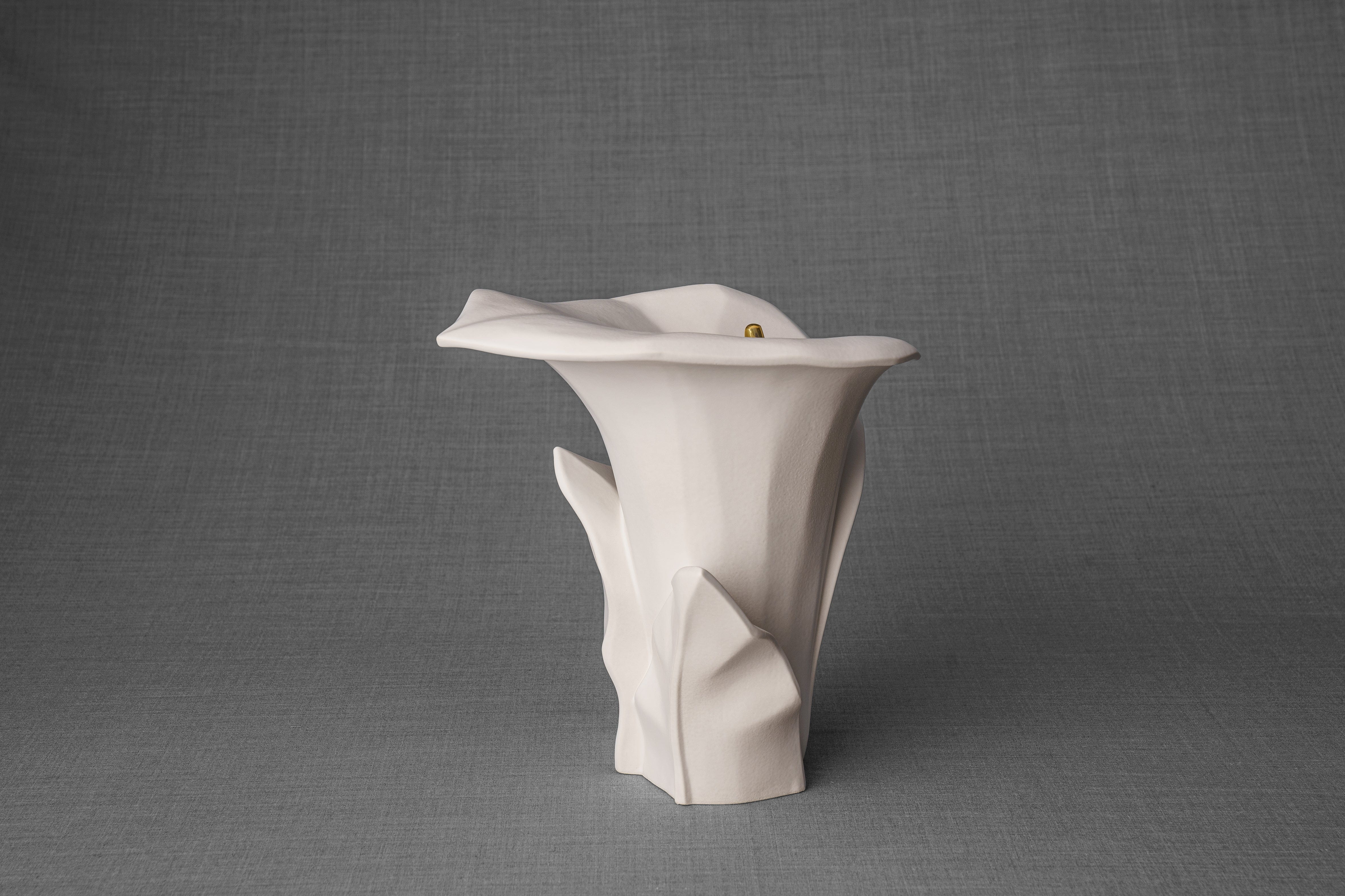 Pulvis Art Urns Adult Size Urn Calla Flower Memorial Urn for Ashes - Medium | White Matte