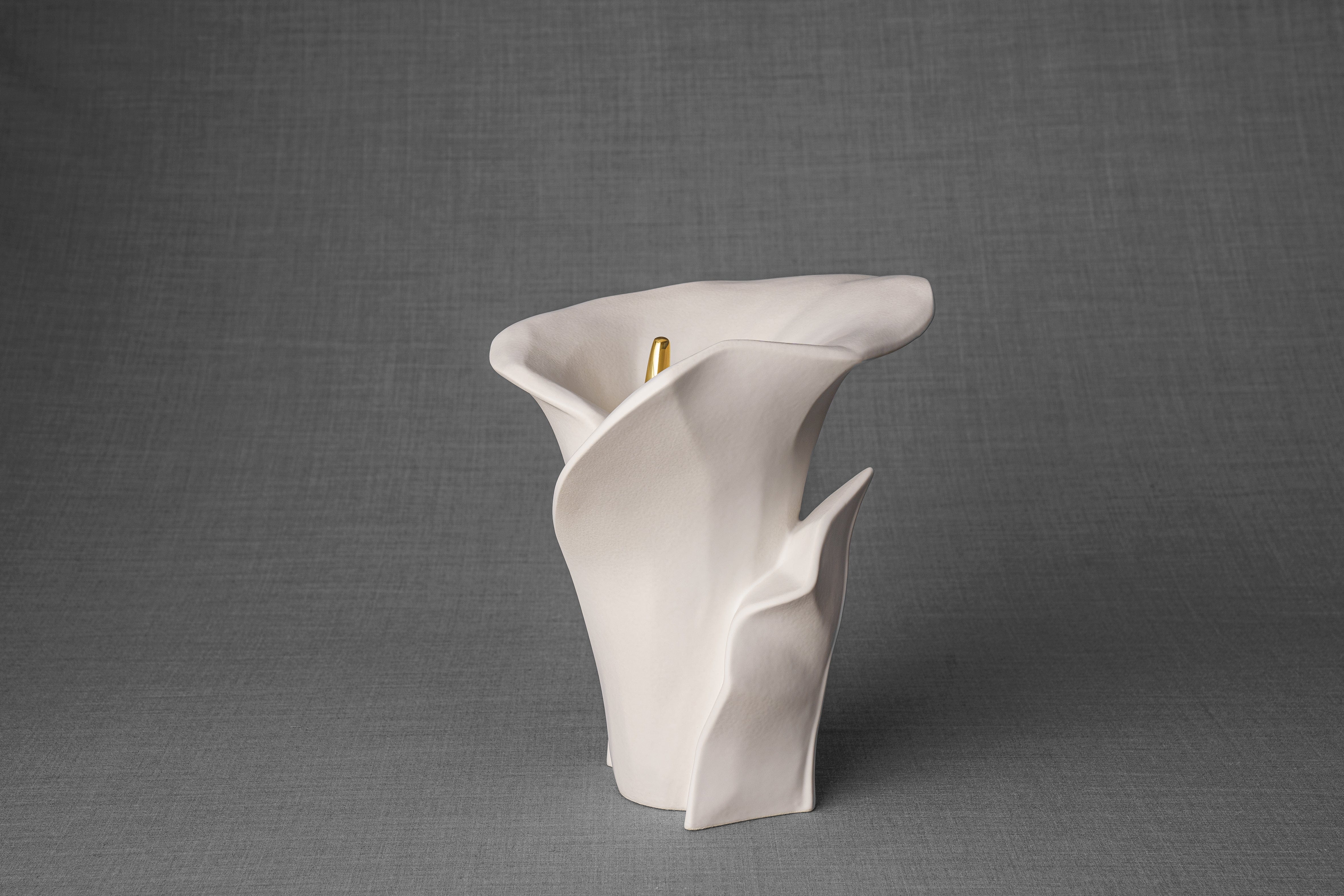 Pulvis Art Urns Adult Size Urn Calla Flower Memorial Urn for Ashes - Medium | White Matte