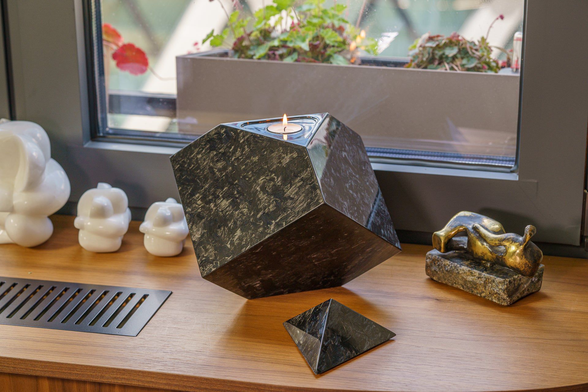 Pulvis Art Urns Adult Size Urn Carbon Fiber Cremation Urn "Abstract" - Forged Carbon Urn