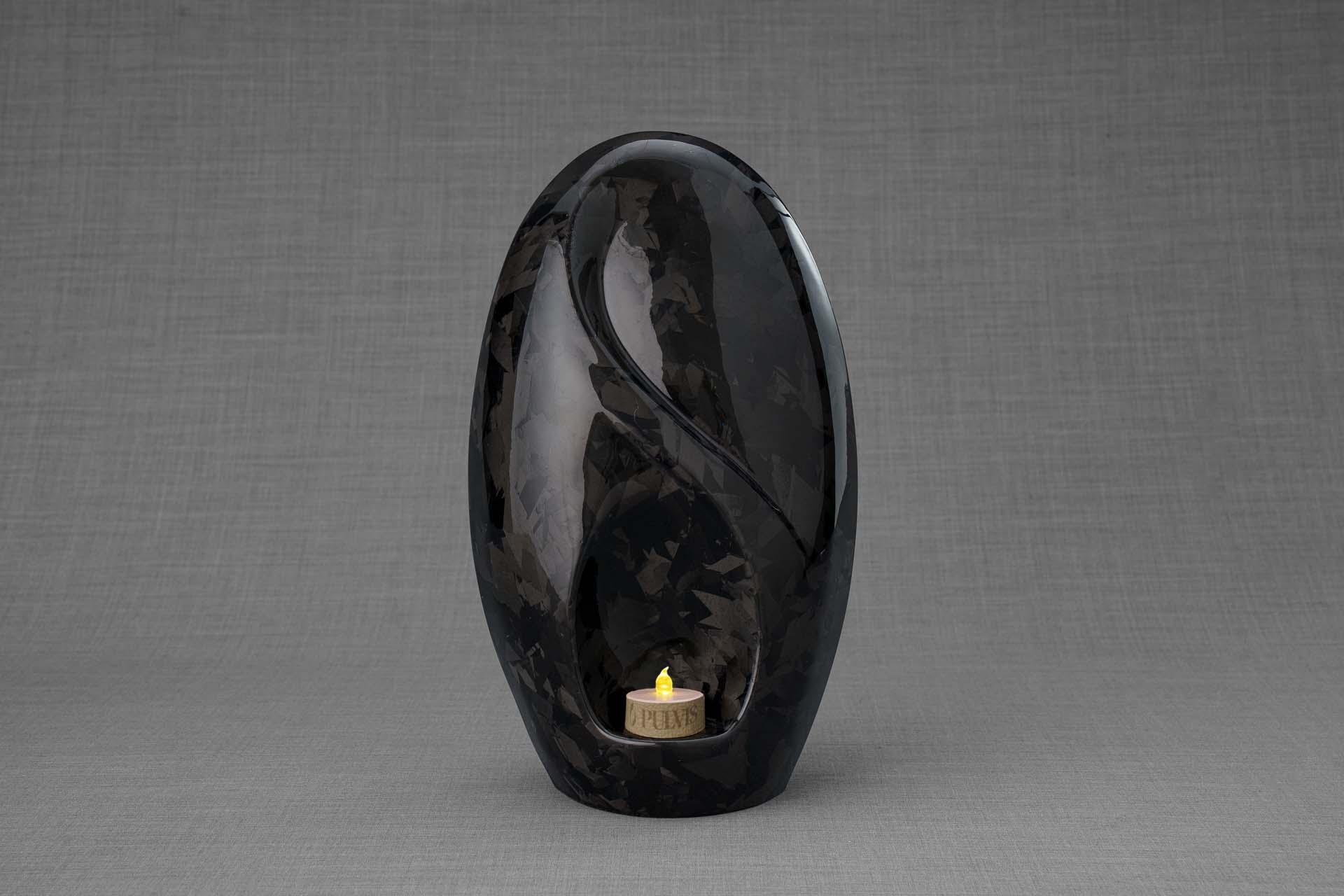 Carbon Fiber Cremation Urn "Eternity" - Forged Carbon | Black | LED Candle
