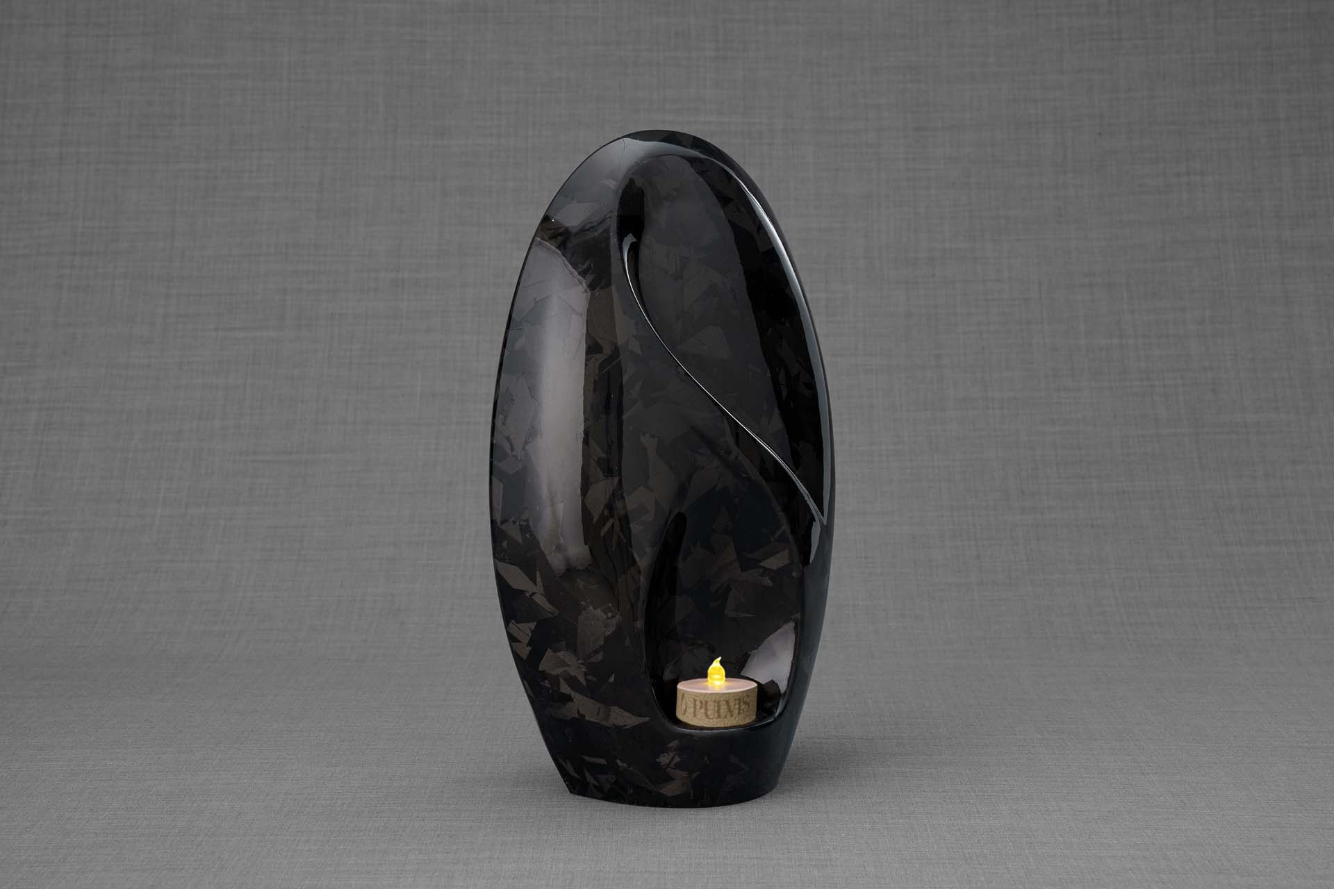 Pulvis Art Urns Adult Size Urn Carbon Fiber Cremation Urn "Eternity" - Forged Carbon | Black | LED Candle