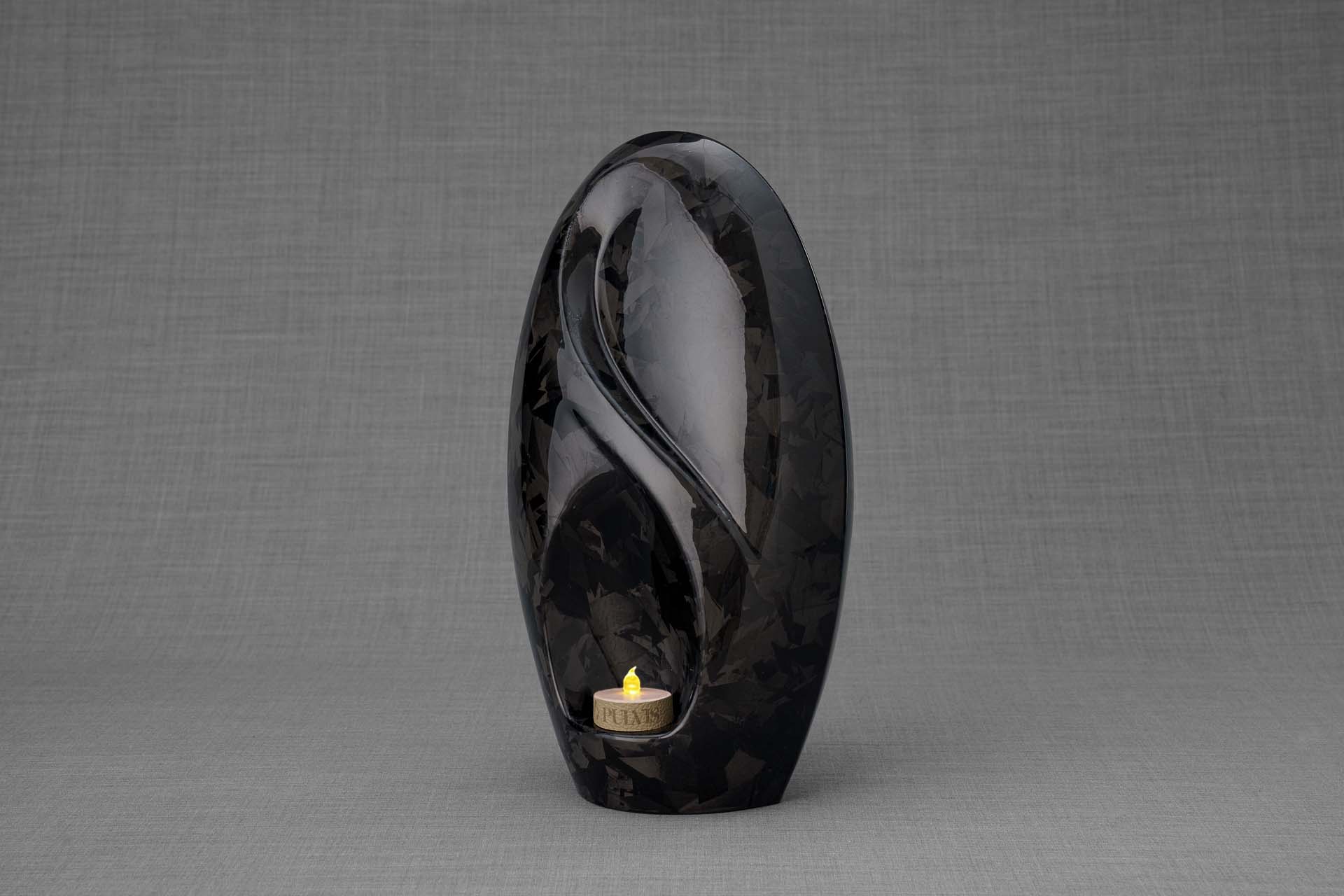 Carbon Fiber Cremation Urn "Eternity" - Forged Carbon | Black | LED Candle