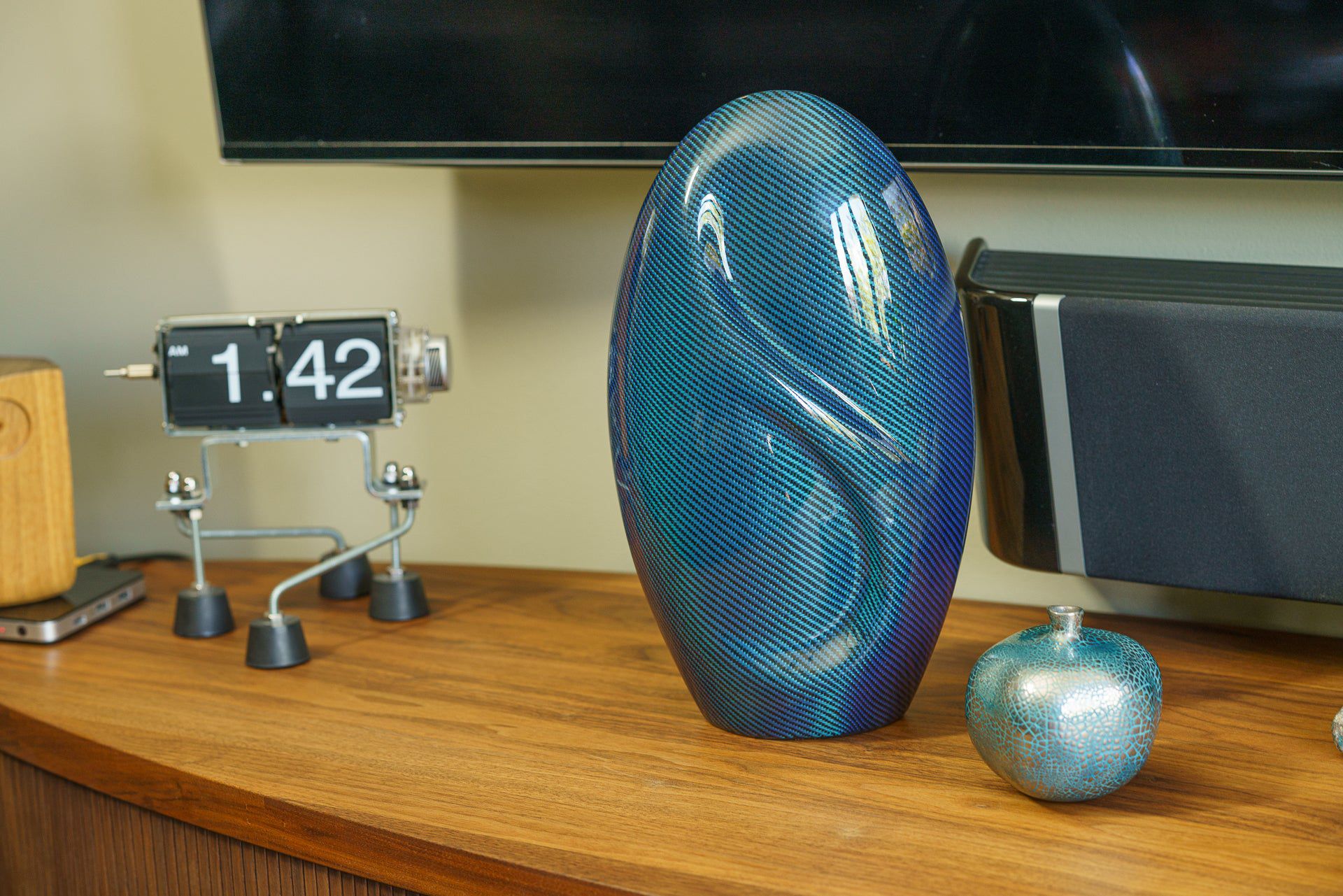 Pulvis Art Urns Adult Size Urn Carbon Fiber Cremation Urn "Eternity" - Twill Weave Carbon | Blue