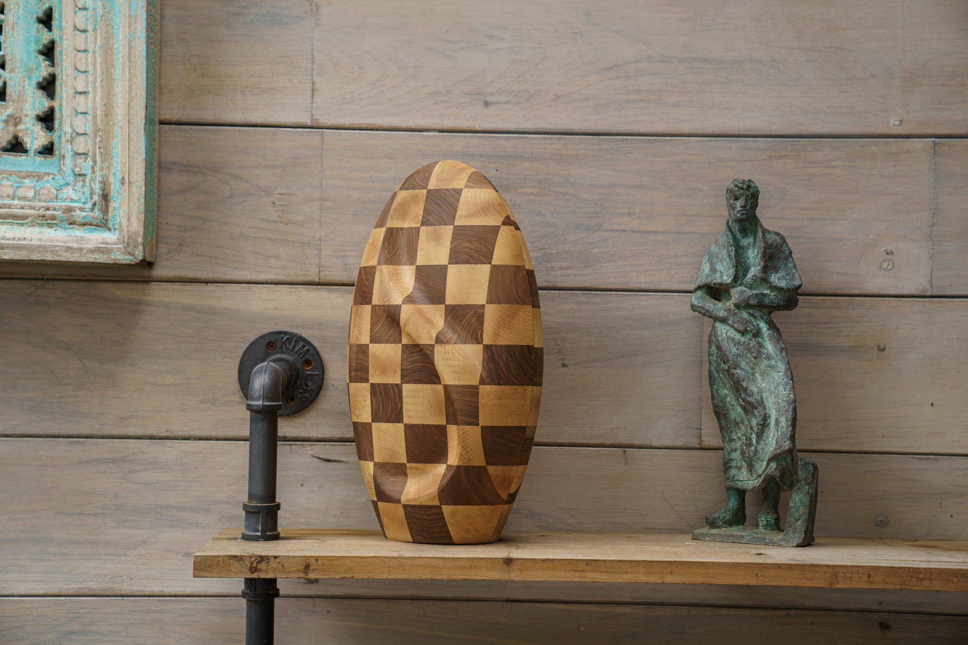 Pulvis Art Urns Adult Size Urn Checked Wooden Urn for Ashes "Eternity" - Genuine Walnut & Beech