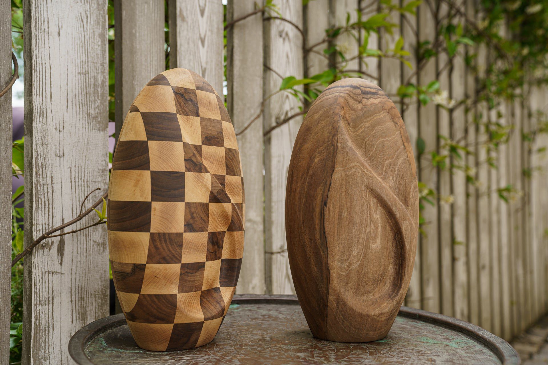 Pulvis Art Urns Adult Size Urn Checked Wooden Urn for Ashes "Eternity" - Genuine Walnut & Beech
