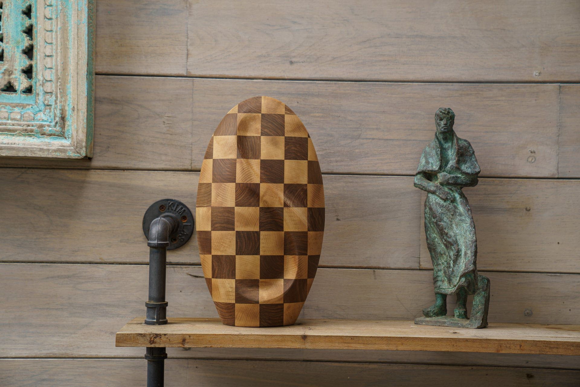 Pulvis Art Urns Adult Size Urn Checked Wooden Urn for Ashes "Eternity" - Genuine Walnut & Beech