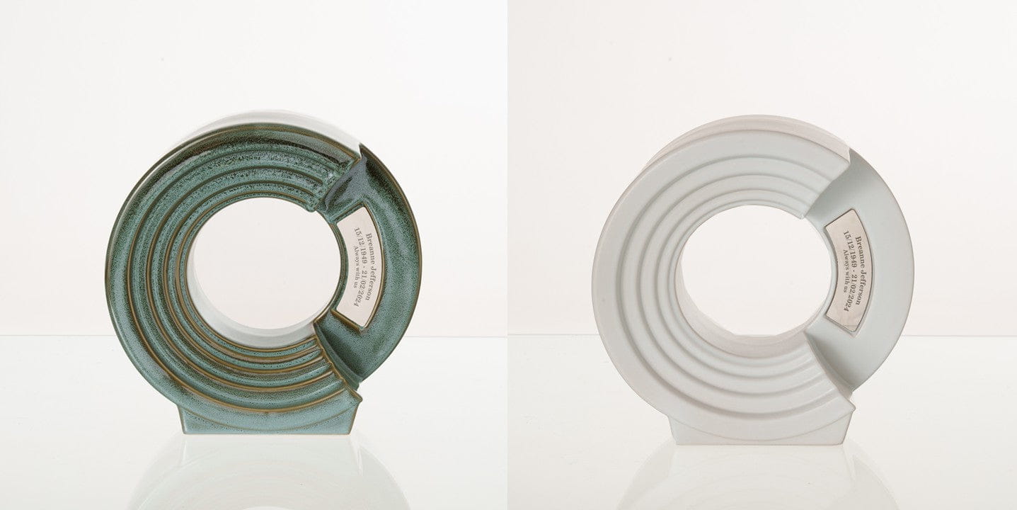 Pulvis Art Urns Adult Size Urn Oily Green Melange / White Matte / YES (+60$) Companion Urn "Solace" - Memorial Urn for Two | Ceramic Double Urn