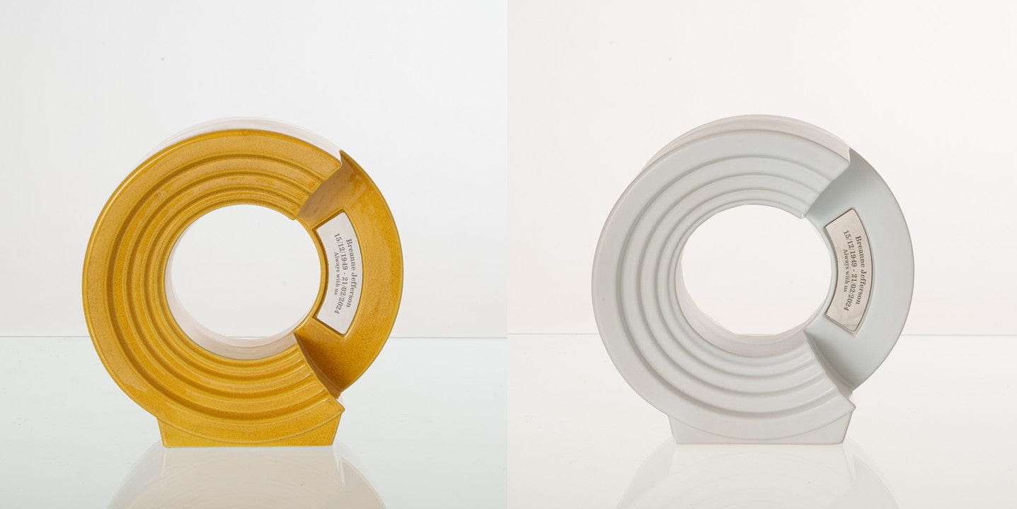 Pulvis Art Urns Adult Size Urn Amber Yellow / White Matte / YES (+60$) Companion Urn "Solace" - Memorial Urn for Two | Ceramic Double Urn