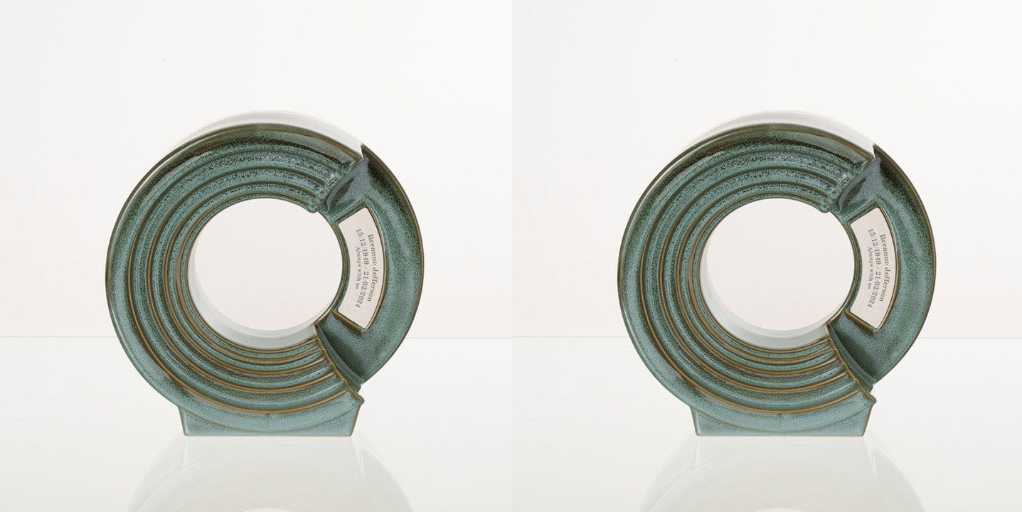 Pulvis Art Urns Adult Size Urn Oily Green Melange / Oily Green Melange / YES (+60$) Companion Urn "Solace" - Memorial Urn for Two | Ceramic Double Urn