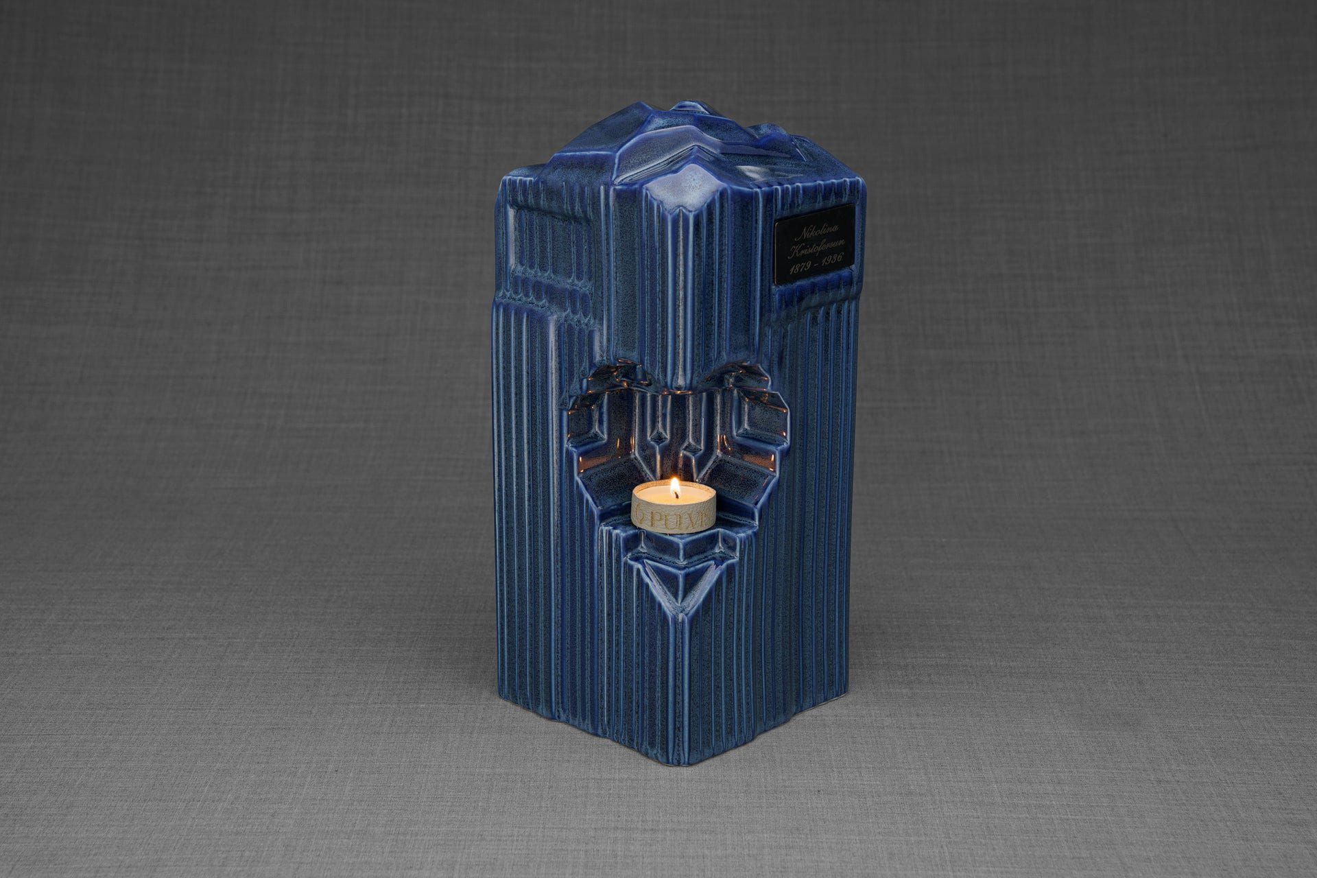 Pulvis Art Urns Adult Size Urn Cremation Candle Urn for Ashes "Heart" - Large | Blue Melange | Ceramic
