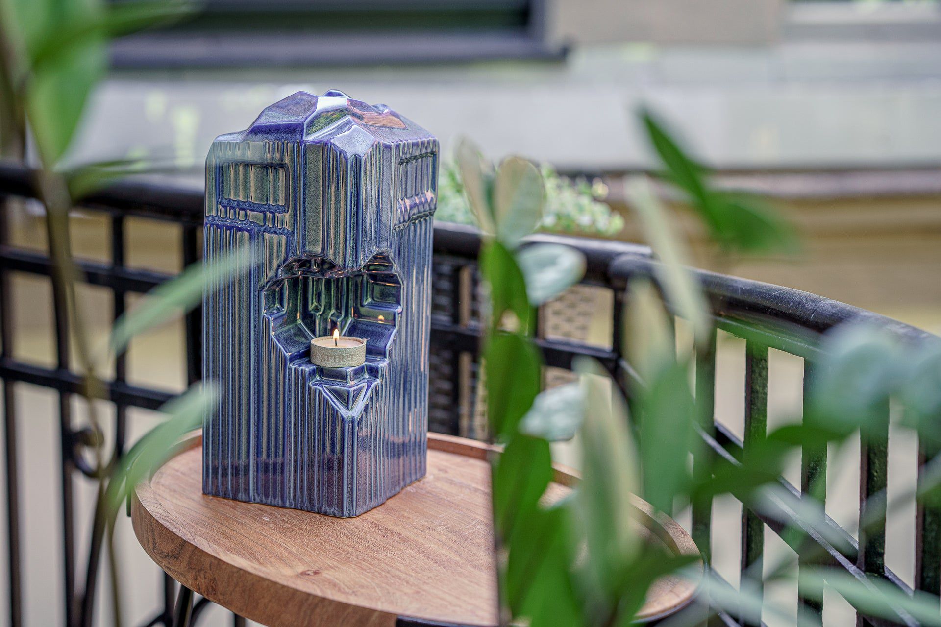 Pulvis Art Urns Adult Size Urn Cremation Candle Urn for Ashes "Heart" - Large | Blue Melange | Ceramic