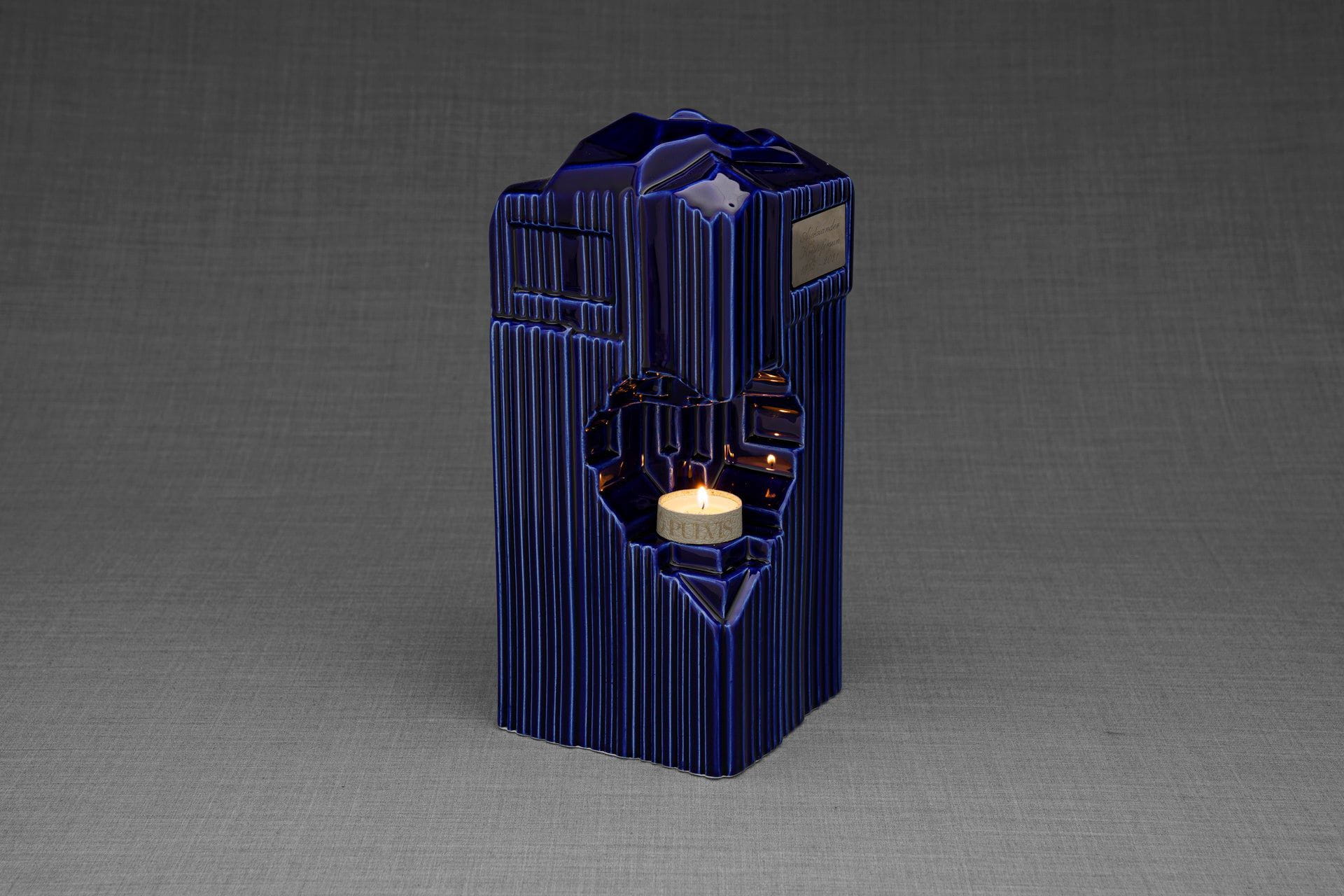 Pulvis Art Urns Adult Size Urn YES (+60$) / NONE (FREE) Cremation Candle Urn for Ashes "Heart" - Large | Blue Night | Ceramic